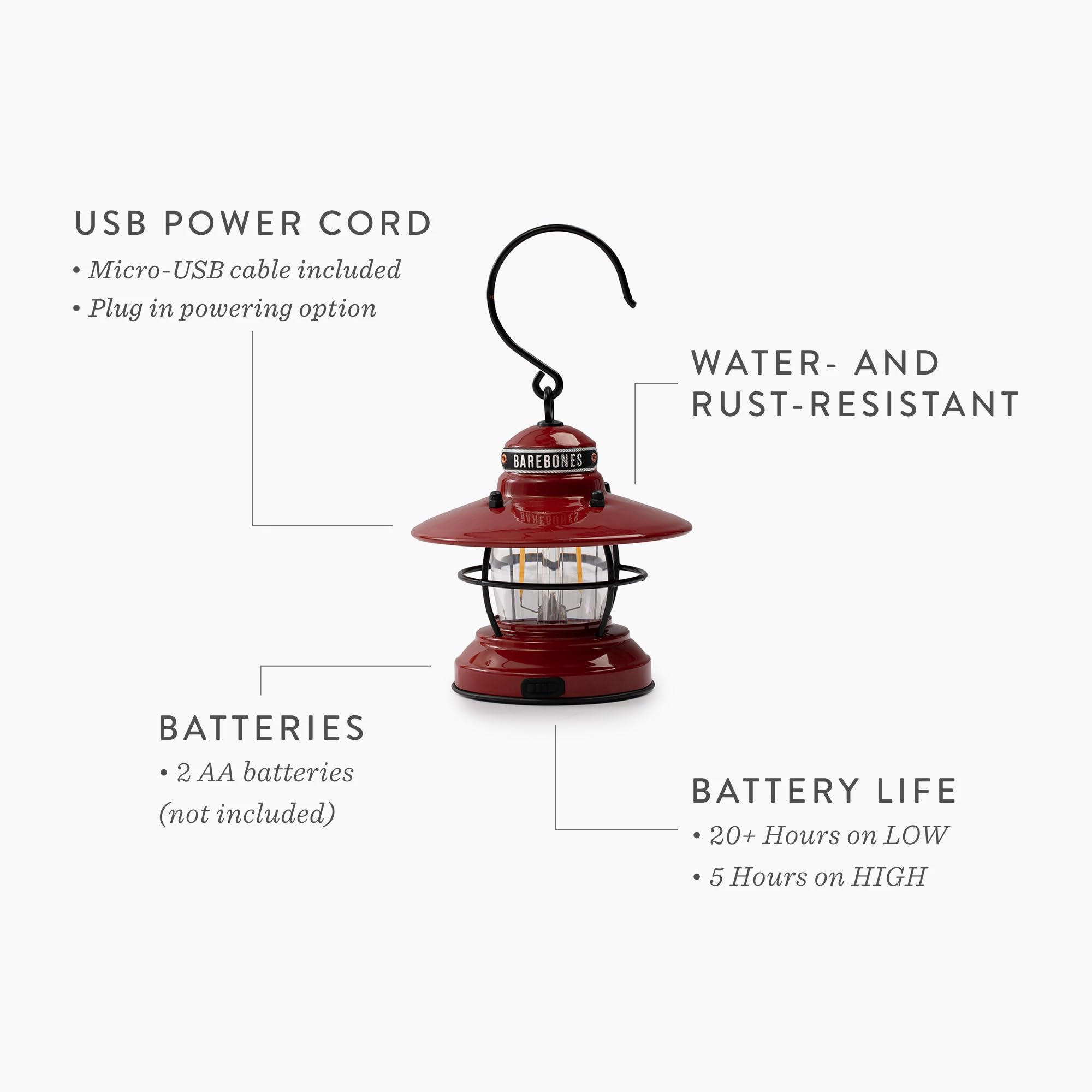 Barebones Edison Mini Lantern - 3 Pack Red, Vintage LED, Weatherproof, Compact Light for Camping & Home Decor, Model LIV-277