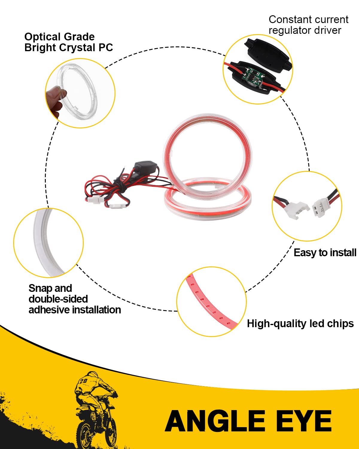 Qasim 80MM Red Halo Rings Car Angel Eyes Fog Lights COB LED Headlight 12V 24V, Silica Gel Cover
