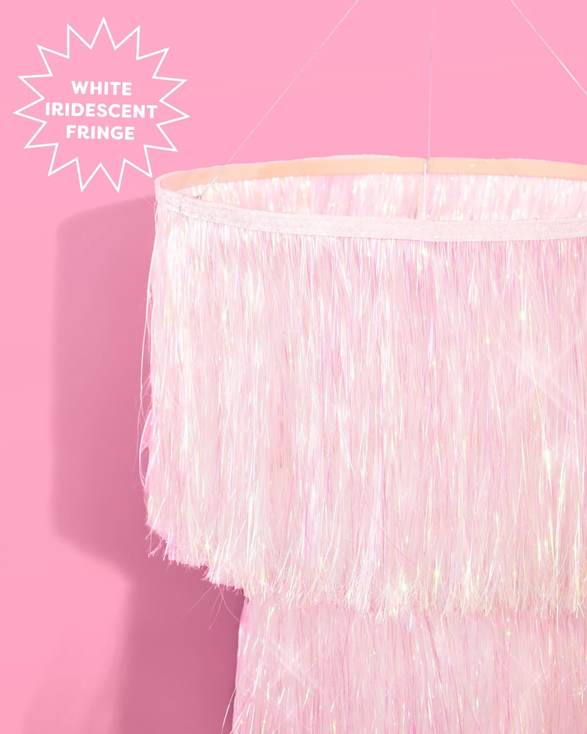 Xo, Fetti White Iridescent Fringe Tinsel Chandelier, 16'' | Bachelorette Party Decorations, Birthday Photo Booth Supplies, Y2K B