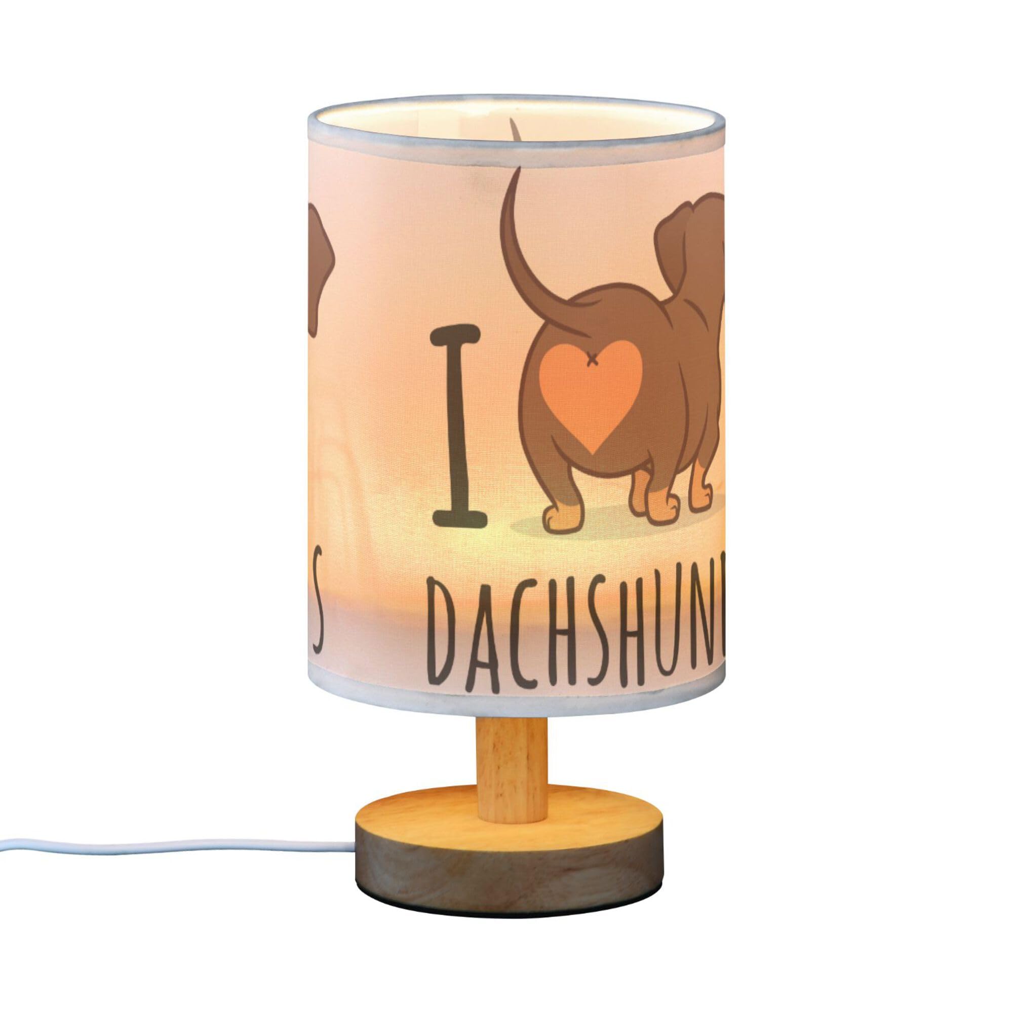 Yyzzh Table Lamp Cute Dachshund Dog I Love Dachshunds Heart Butt Nightstand Lamp With Wood Base Fabric Lamp Shade Bedside Desk L