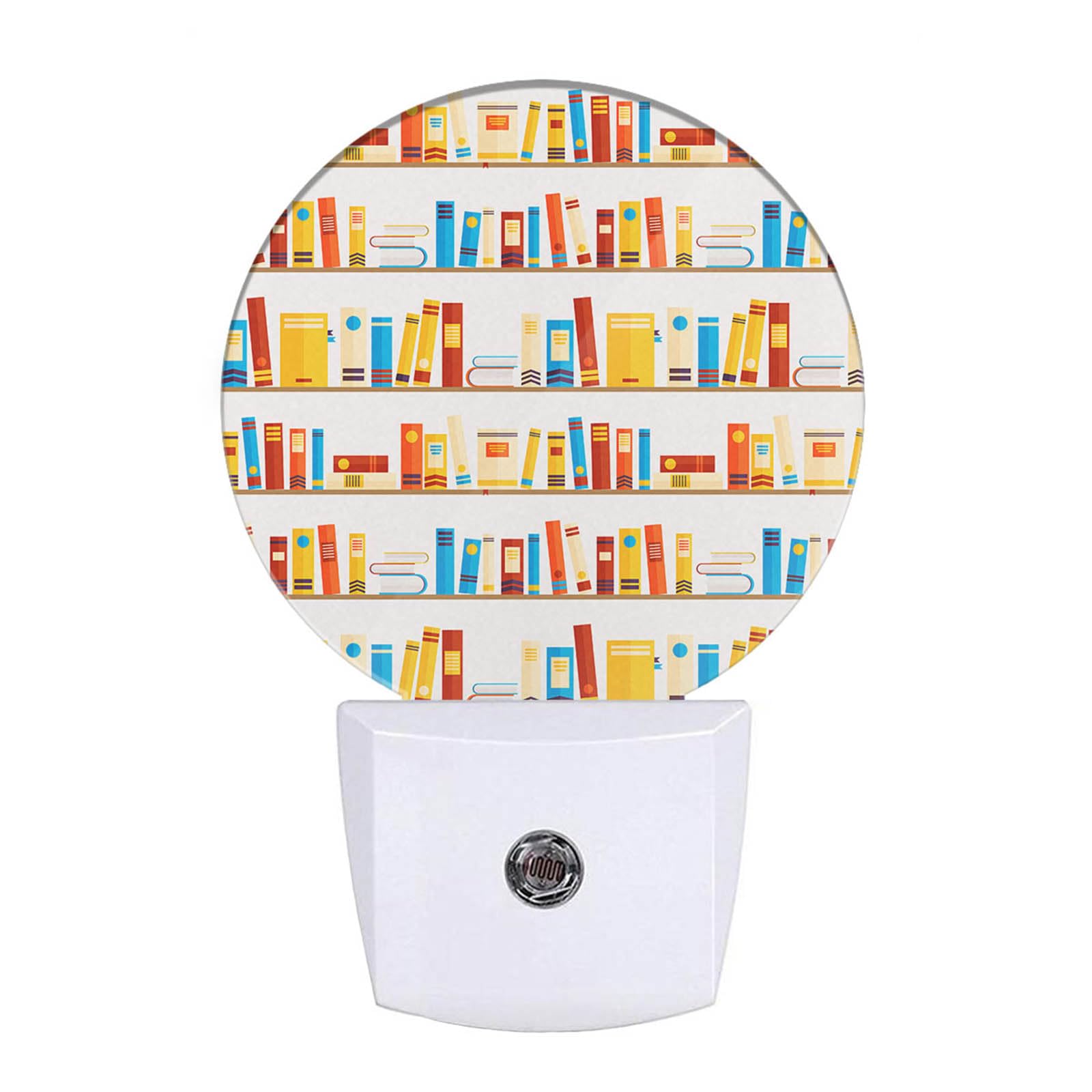 Uanvaha Books Night Light Book Shelves Knowledge Is Power Plug In Night Lights Auto Led Lamp Energy Saving Round Lights For Boys Girls Men Women