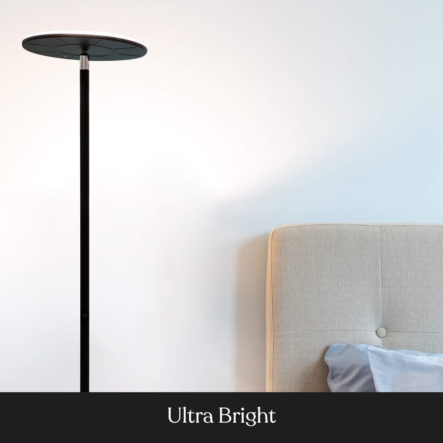 Brightech Sky Flux Dimmable LED Floor Lamp - Black, Torchiere Design, 3 Light Options, Model SKYFLUX-BK