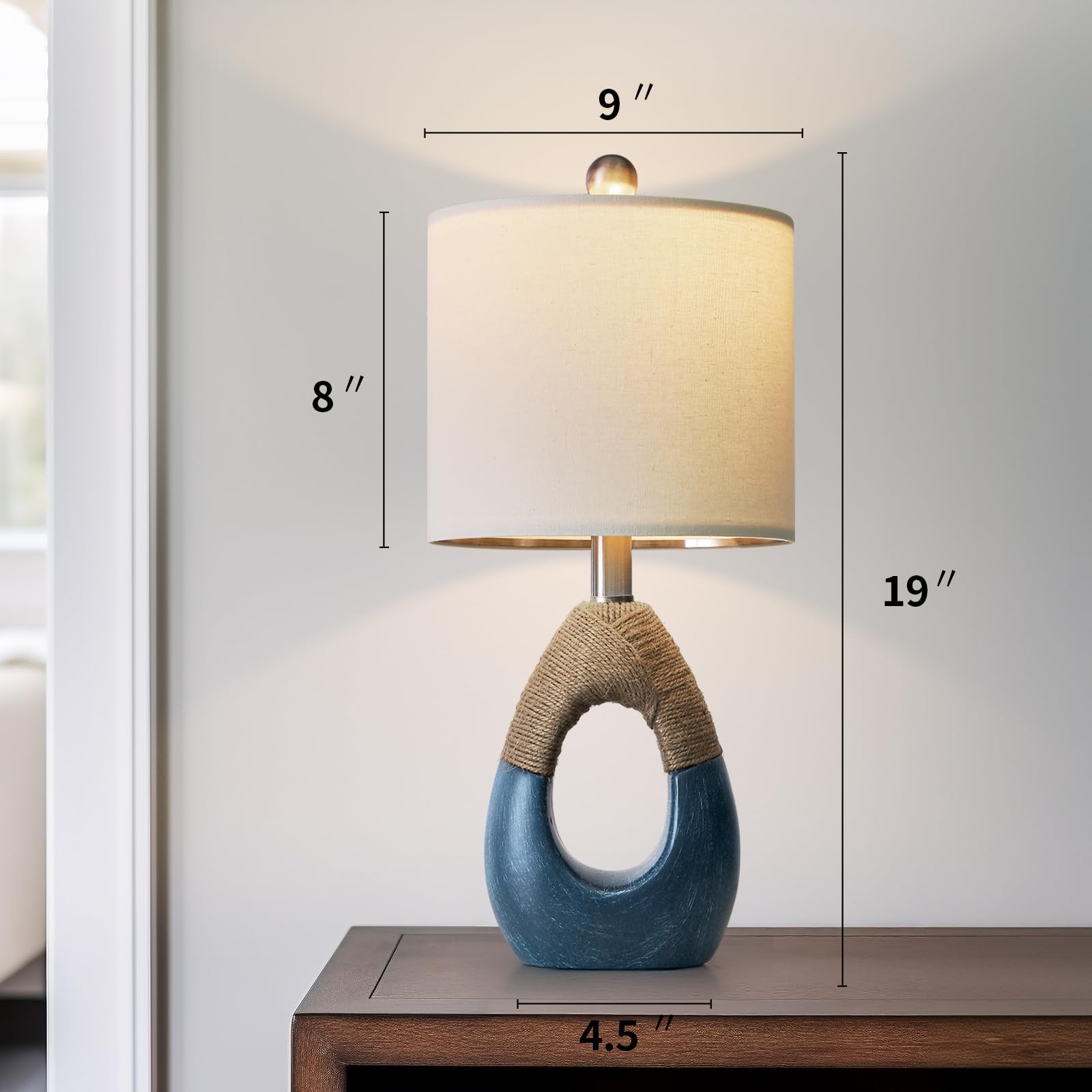OYEARS 19" Boho Bedside Lamps Set of 2 - Blue Table Lamps for Small Spaces, Coastal Farmhouse Decor - Model AMZ-T1085BL