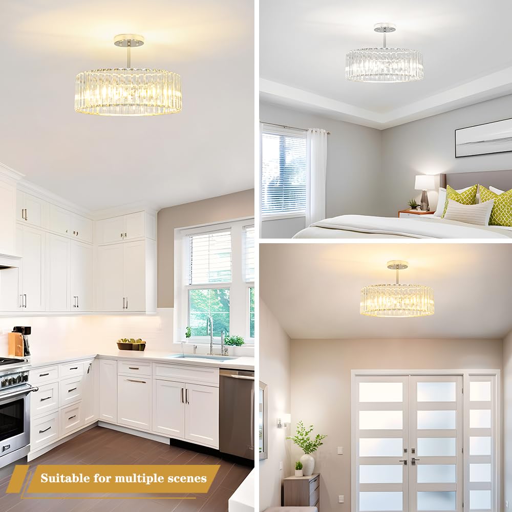 Lxybcce Modern Crystal Ceiling Light Fixture  Semi Flush Mount Ceiling Light  Chrome Hallway Lighting Fixtures Chandelier  Crystal Chandelier For Kitchen Bedroom Dining Room Closet  5-Light  16 Inch
