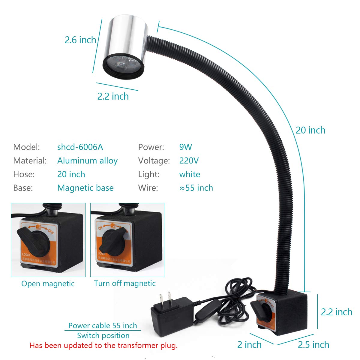 Led Magnetic Machine Work Light Ip65 Water Proof Flexible Gooseneck Lamp 900 Lumens 120 Volt For Lathe Milling Drill Press Industrial Lighting