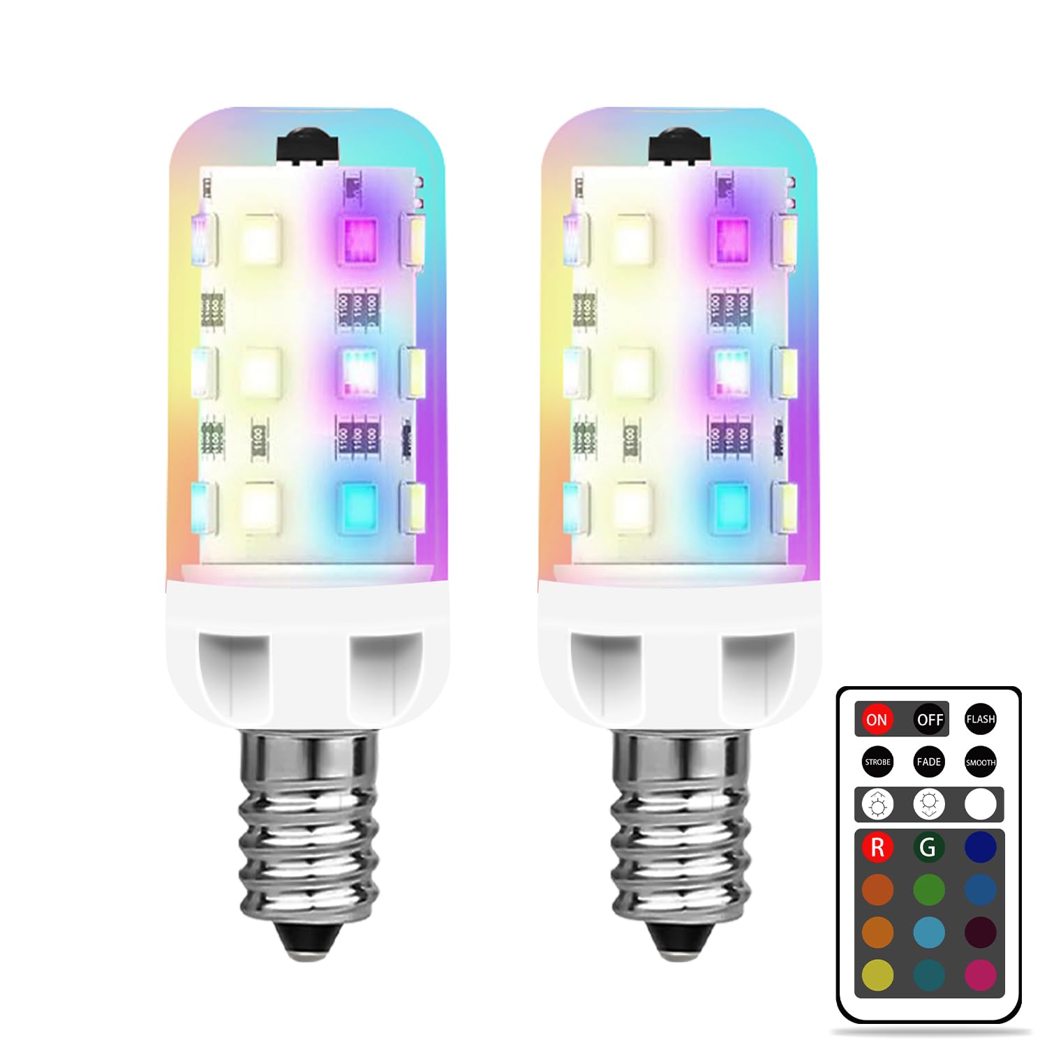 XRise E12 LED Bulb 2.5W Dimmable RGB+White Color Changing Remote Control E12 Base 6000K 250LM, 2 Pack