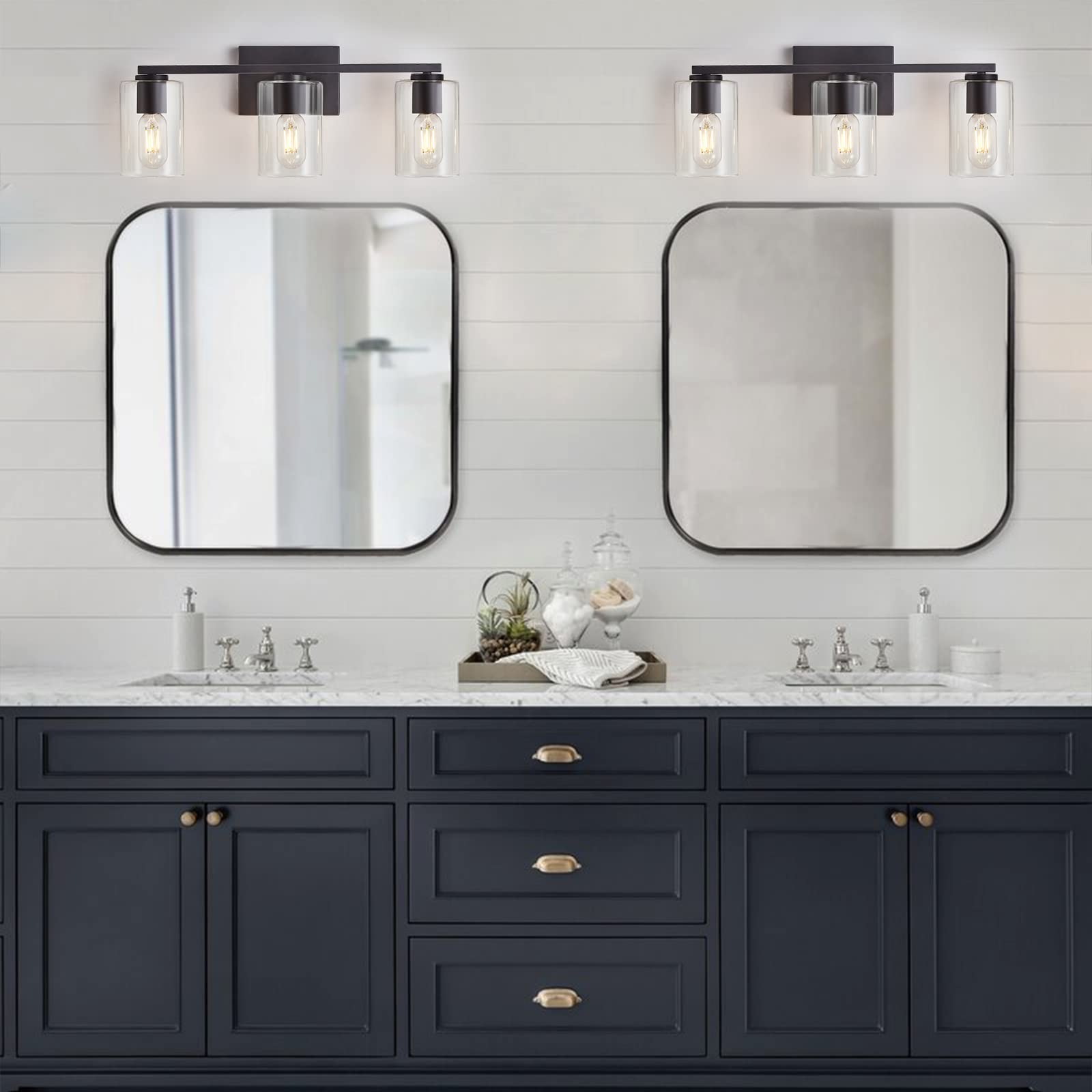 DRNANLIT Black Bathroom Vanity Light Fixture, 3-Light Industrial Wall Sconce, Clear Glass Shade, Model TYB3108205SB