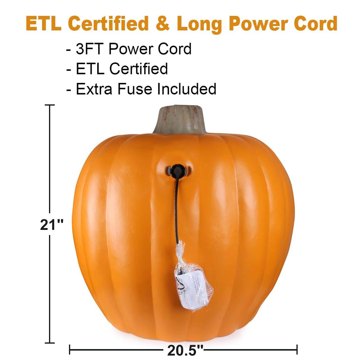 DUNCHATY Halloween Pumpkin Lantern - Large 21in Lighted Decoration, Plastic, 21 Angry Color, LED Bulb for Indoor/Outdoor Use