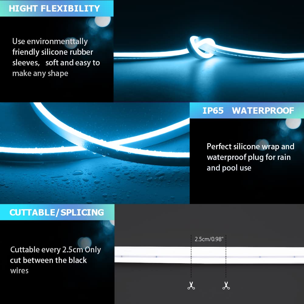 Owofydr Led Neon Lights Flexible Ice Blue 16.4Ft/5M 12V Dc Waterproof Flexible Led Neon Light For Indoors Outdoors Decorm [Power