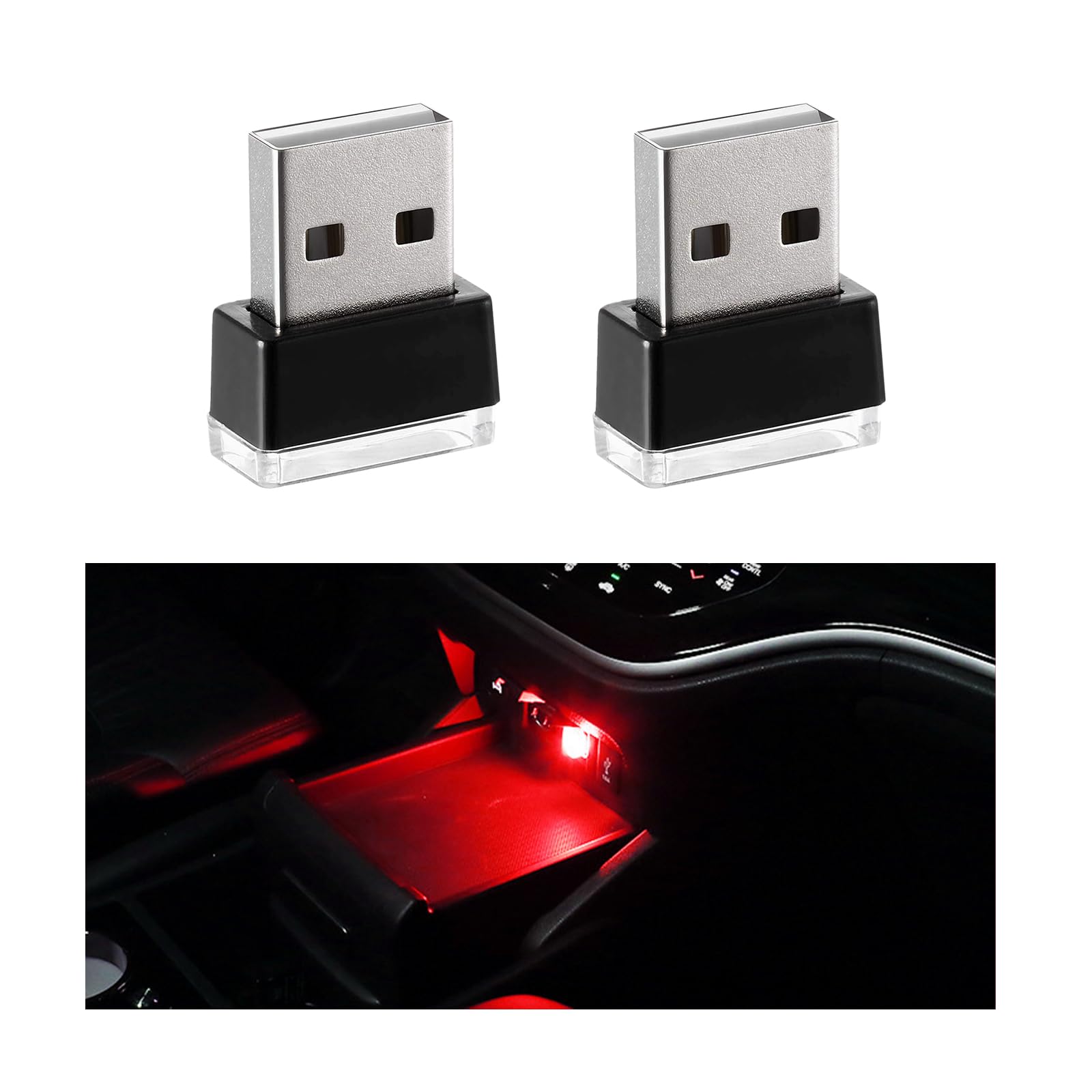 Sylvil 2 Pcs Usb Led Car Interior Atmosphere Lamp  Portable Mini Led Night Light  Plug-In Usb Interface Trunk Ambient Lighting Kit  Universal Interior Car Accessories (Red)