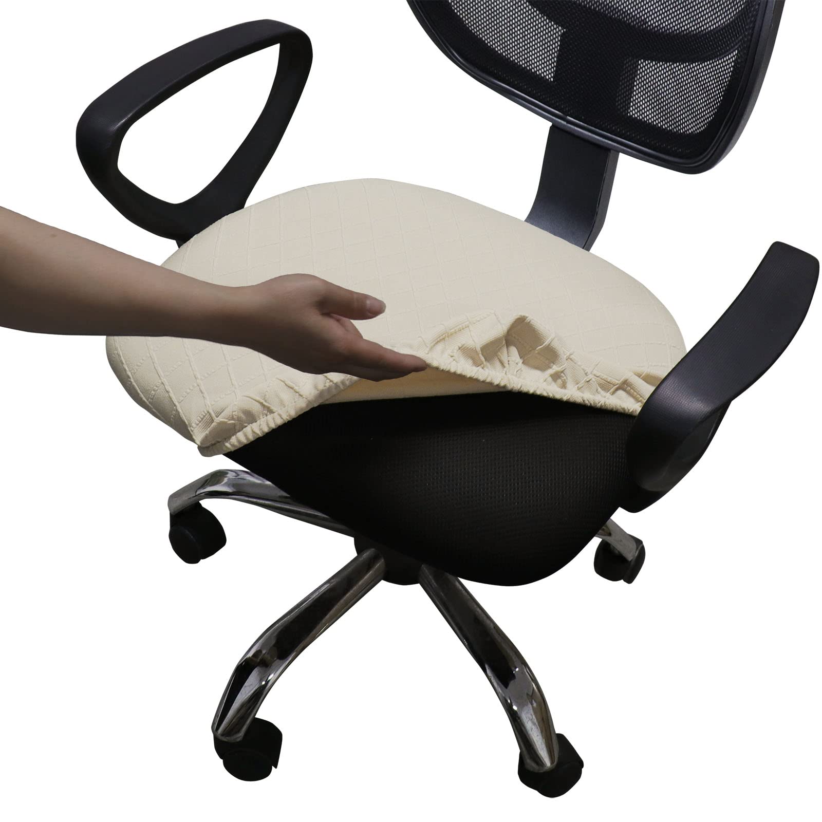 Melaluxe Stretch Jacquard Office Chair Cover  Removable Washable Desk Chair Cover Rotating Chair Seat Slipcover  Beige-New