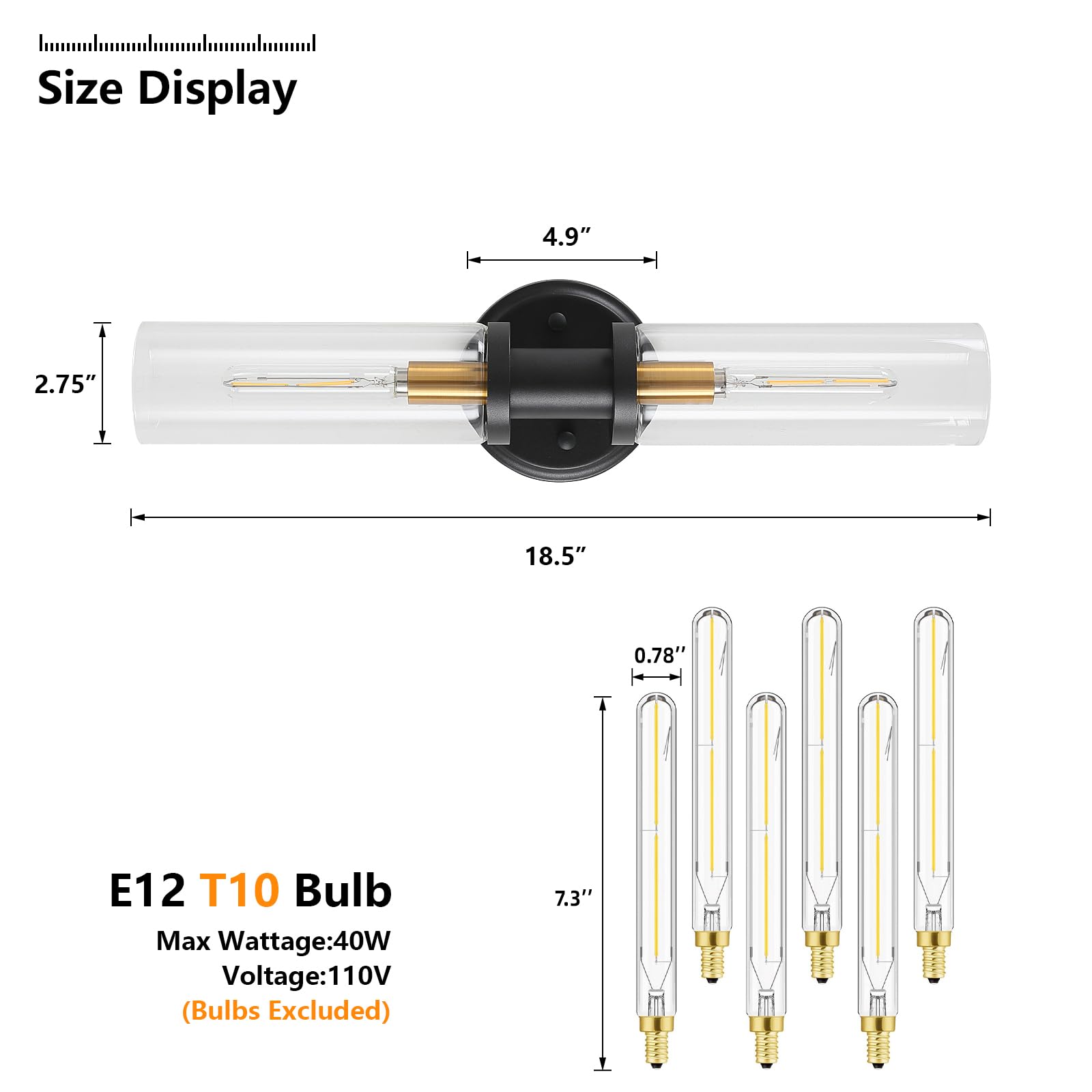 KUZZULL Wall Sconces Set of 2 Black and Brass Gold with Clear Glass Shade, 28in, Indoor Lighting Decor