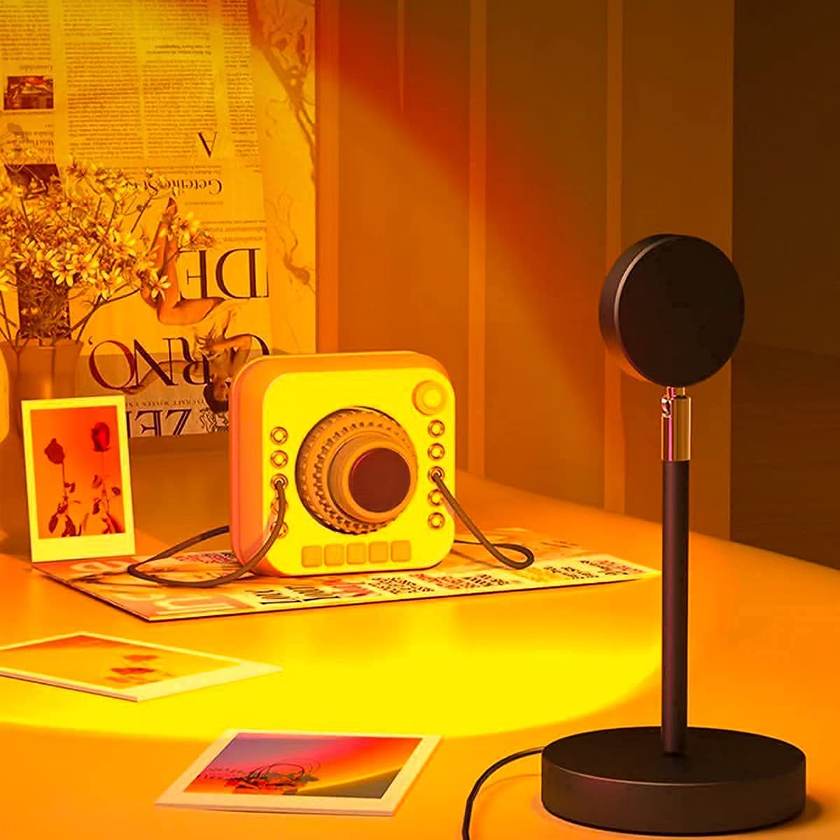Balkwan Sunset Red Projection Lamp - LED Rainbow Night Light for Living Room & Bedroom Decor, USB Modern Floor Stand