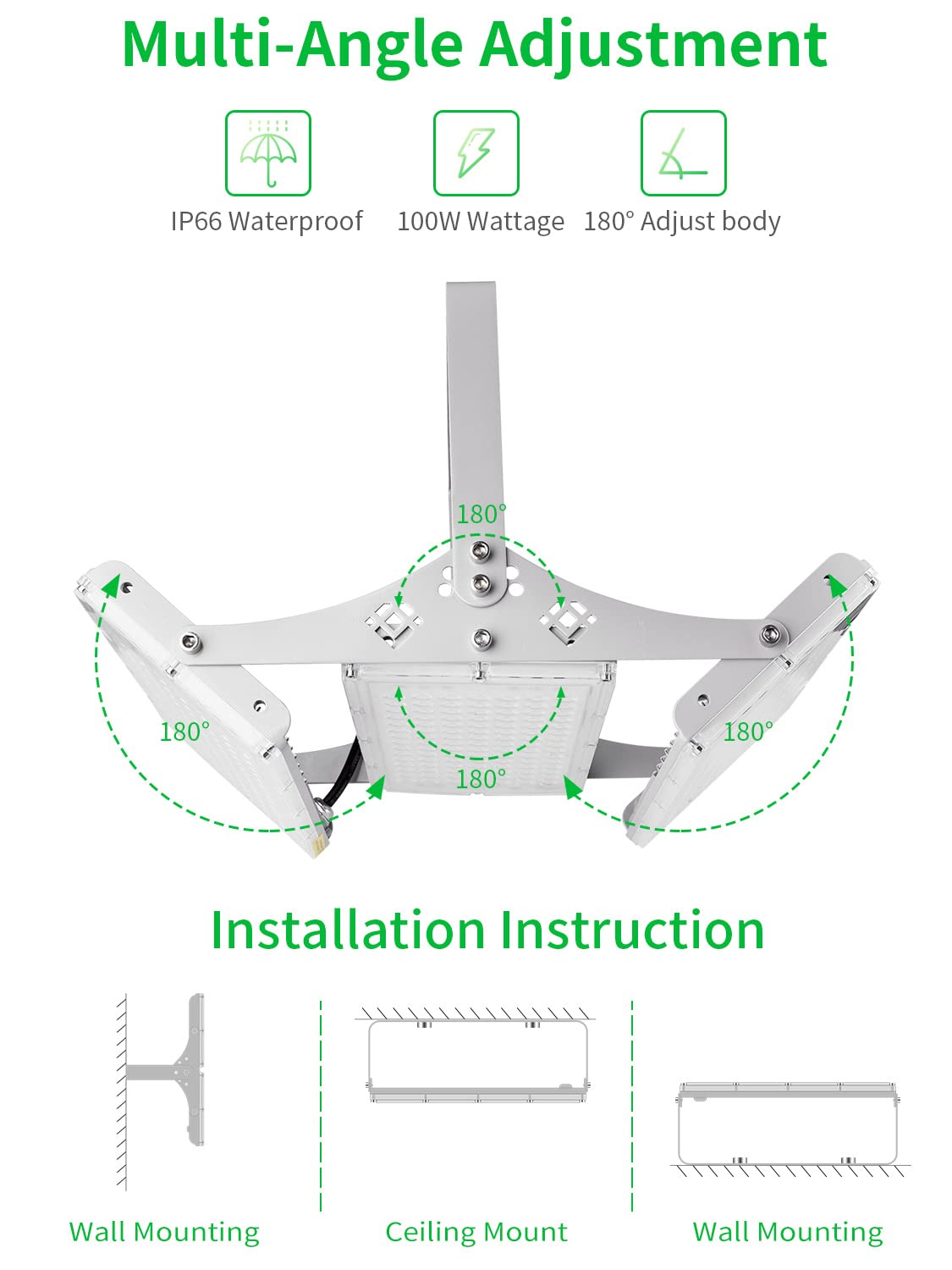 Viugreum 300W LED Flood Light, 24000LM, IP66 Waterproof, 6000K Daylight White, Aluminum, Outdoor Security Light