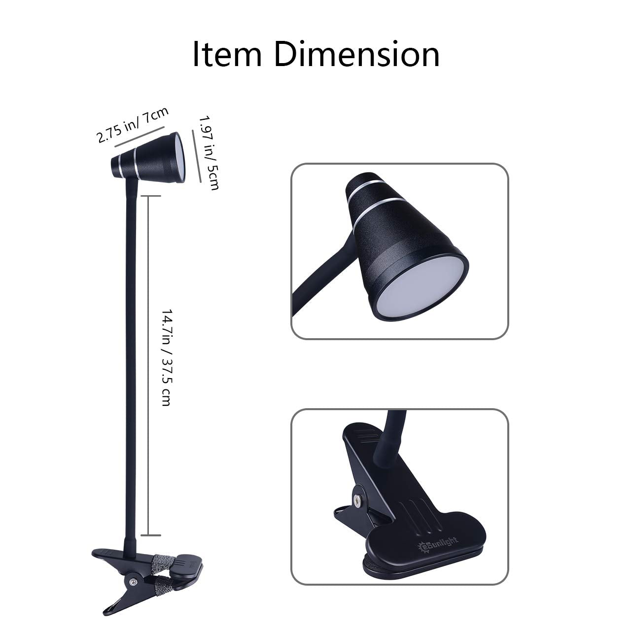 Cesunlight Versatile Desk Lamp, Usb Led Clip Reading Light, Dimmable Zoomable Metal Spotlight With 3 Color Temperature Options, 10 Dimmable Brightness Levels For Working, Studying (2W)