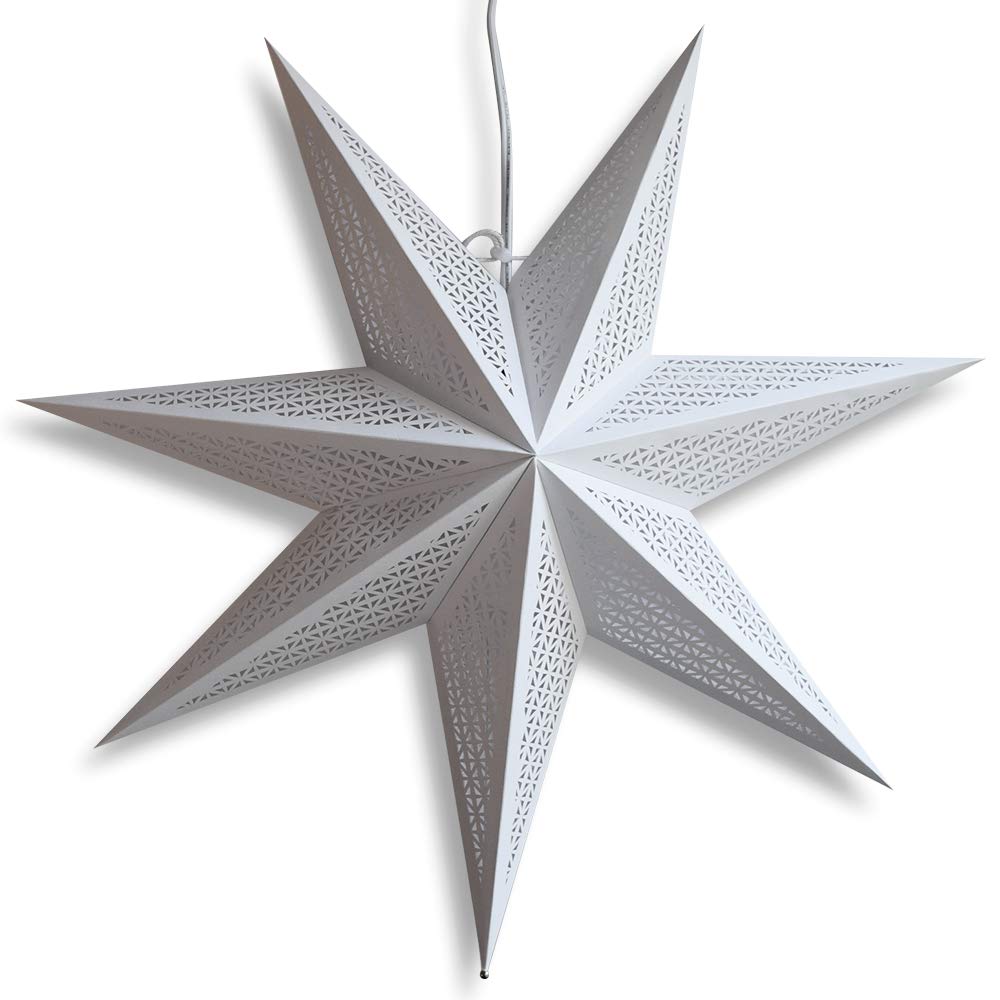 Paper Star Lantern Decoration (Cosmic White 7-Point Lighted Star) - Perfect For Weddings, Christmas Holiday, Birthday Party Cele