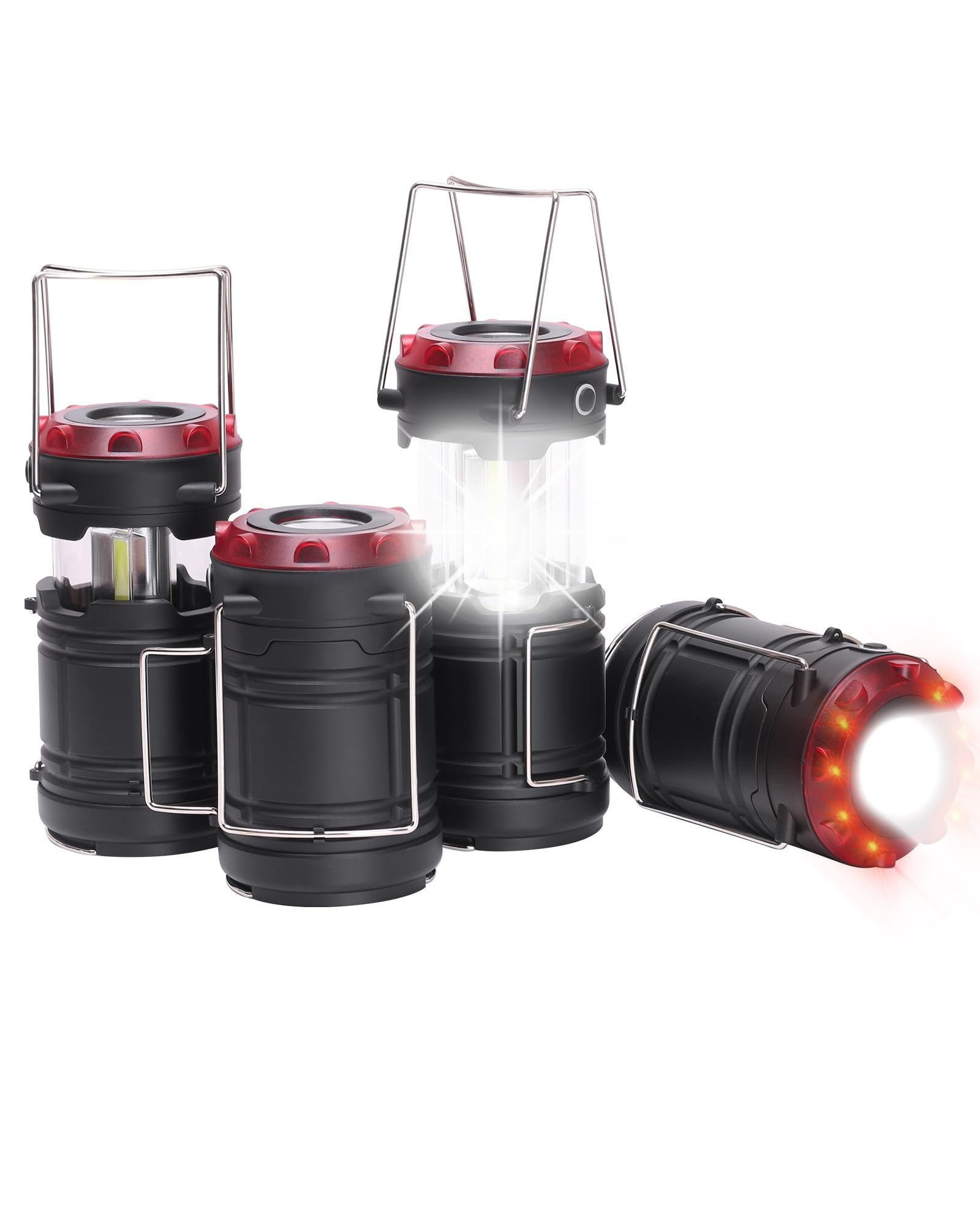Lichamp 4 Pack Lantern Camping Essentials Lights, Battery Powered Collapsible Lanterns Flashlights with Red Strobe/SOS, Magnetic