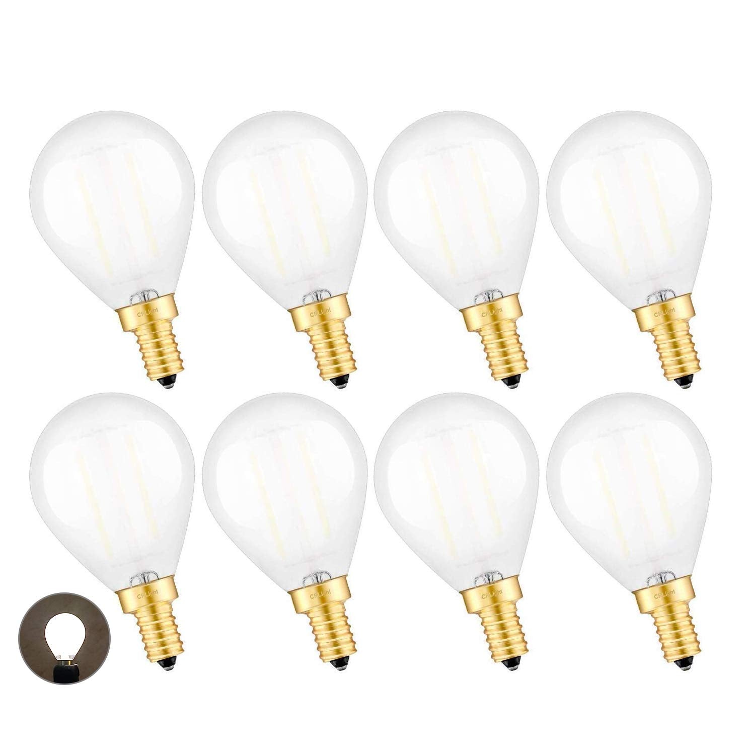 Crlight 2W Led Candelabra Bulb, 4000K Daylight White, Dimmable, E12, 