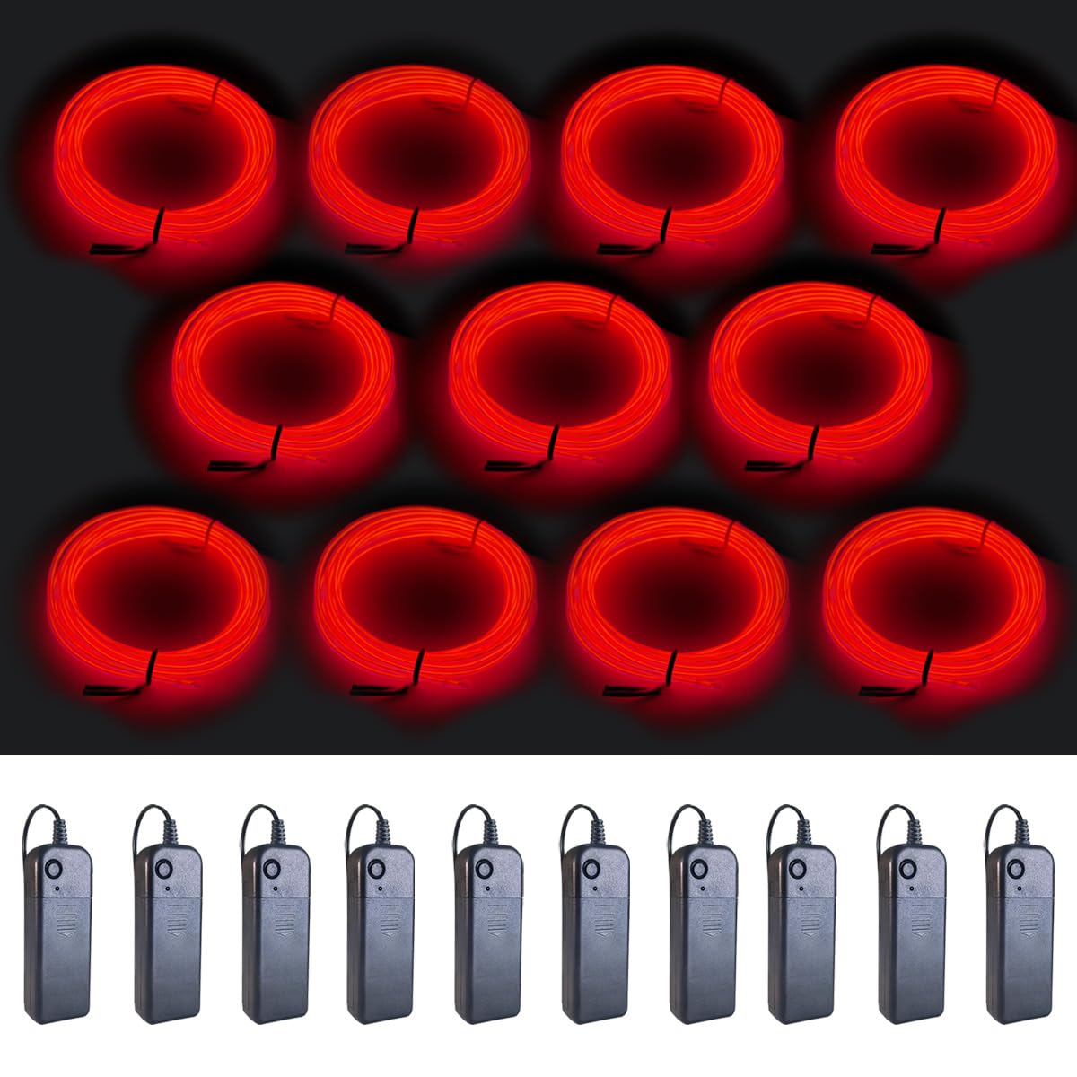 MaxLax EL Wire red 10-Pack  16.4ft/5m Neon Light Wire with Noise Reduction and Battery Pack