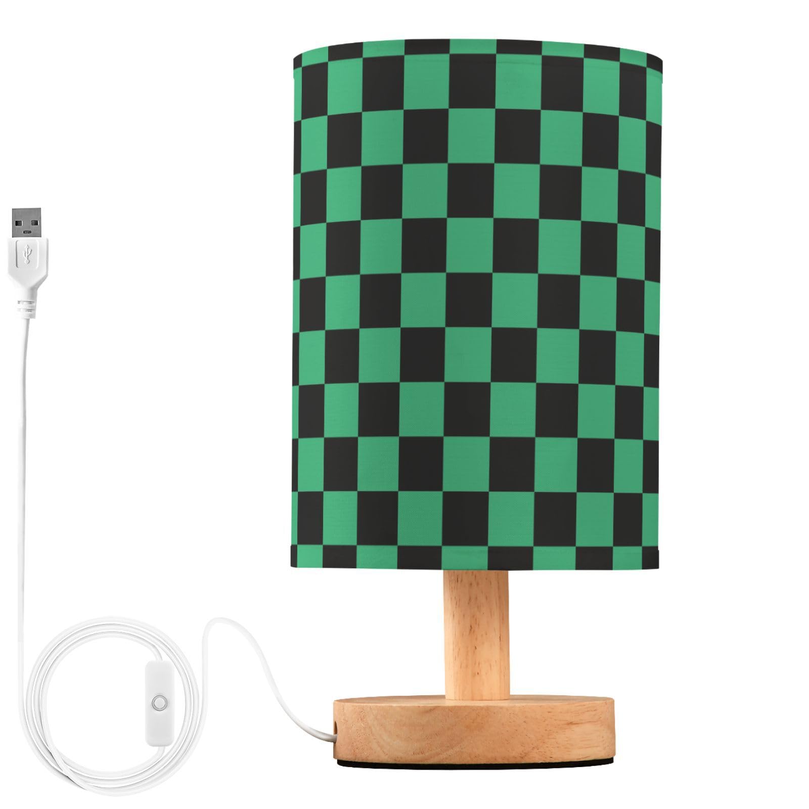 ALAZA Black Green Checkered Plaid Decor Bedside Table Lamp with USB Port for Bedroom Nightstand Office Desk LED Bulb Included