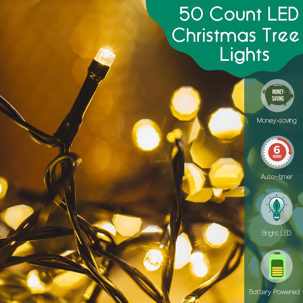 Sislyania Battery Operated Christmas Lights - 50 Led Mini Lights Battery Operated String Lights Indoor Outdoor String Lights With Timer 8 Modes Fairy Lights For Christmas Tree Wreath Party, Warm White
