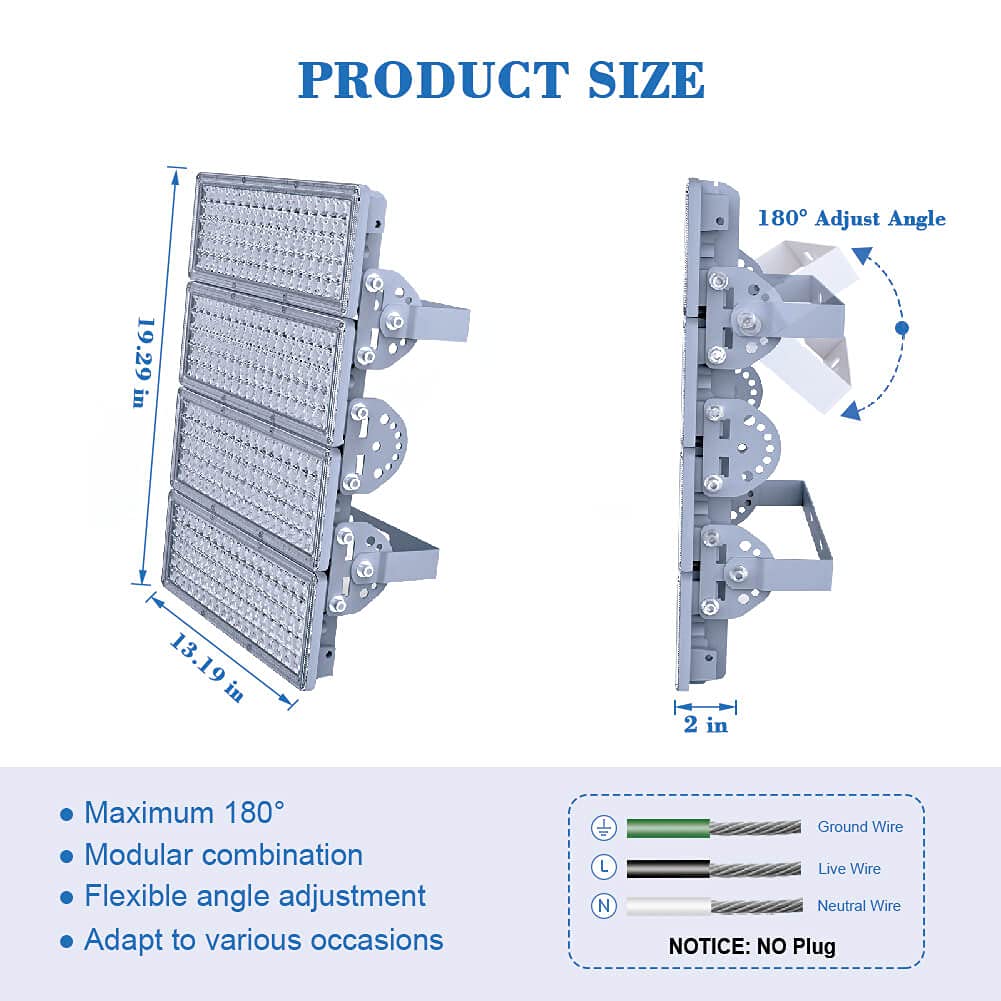 Kekeou Led Flood Lights Outdoor Stadium Lights Led Floodlights Outdoor Arena Lights 400W 44000Lm 6500K Ip67 Waterproof Adjustabl