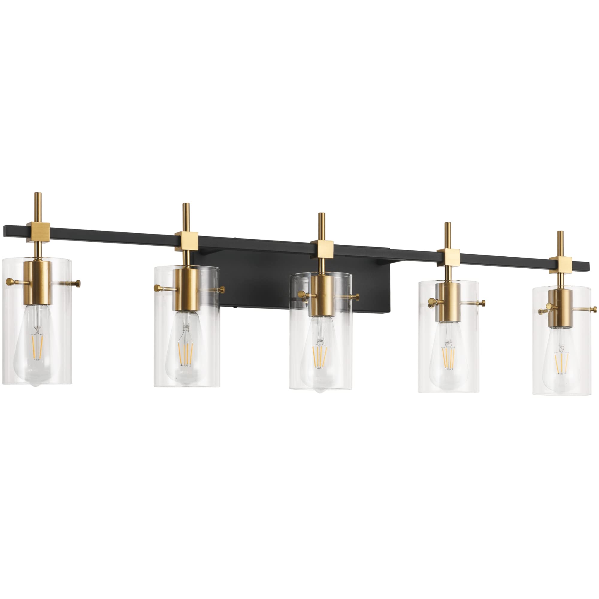 SOLFART Vintage Bronze Bathroom Vanity Light Fixture, 5 Lights, Glass Shade, Black & Golden, Model 7200-5