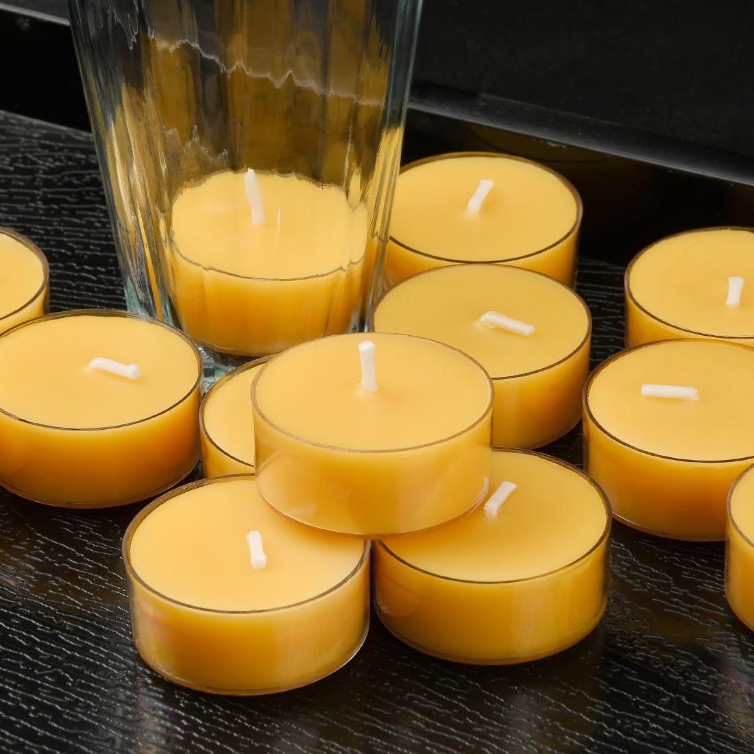 JONERAY 16 Packs Beeswax Tealight Candles,4 Hour Extended Burn Time,Natural Unscented Beeswax Candles in Clear Cup for Home Deco