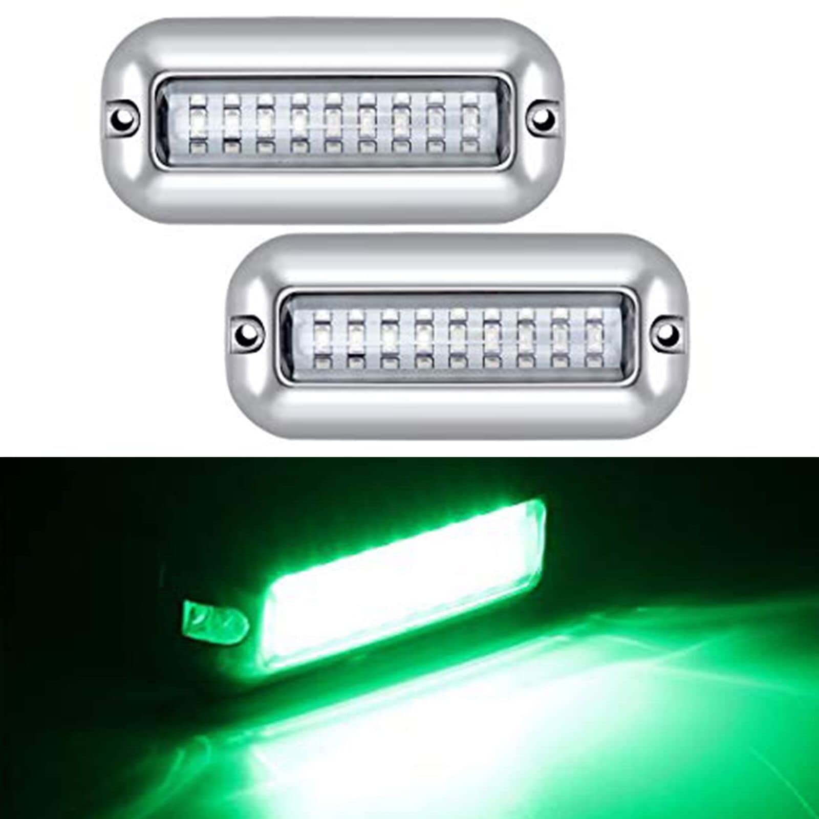 Kawell Underwater Boat Lights 27 LED Waterproof IP68 Stainless Steel 2 Pack Green