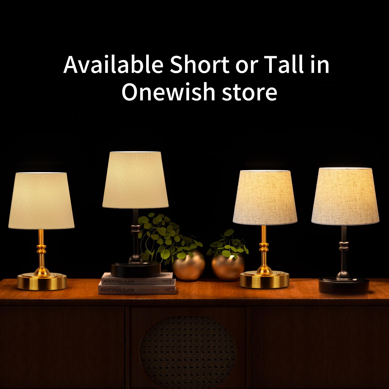 Onewish Small Cordless Lamp, Battery Operated Table Lamp Dimmable, 4000Mah Rechargeable, Touch Bedside Lamp With Beige Linen Fab