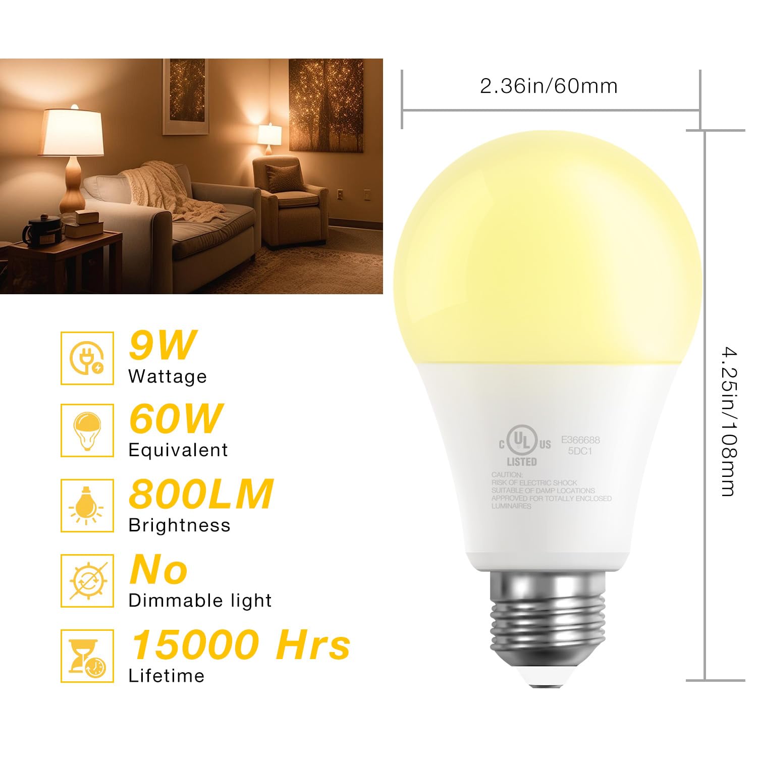 Daybetter 24 Pack A19 Led Light Bulbs, 60 Watt Equivalent Led Bulbs, Long Lifespan High Brightness 800Lm Warm White 2700K, E26 S