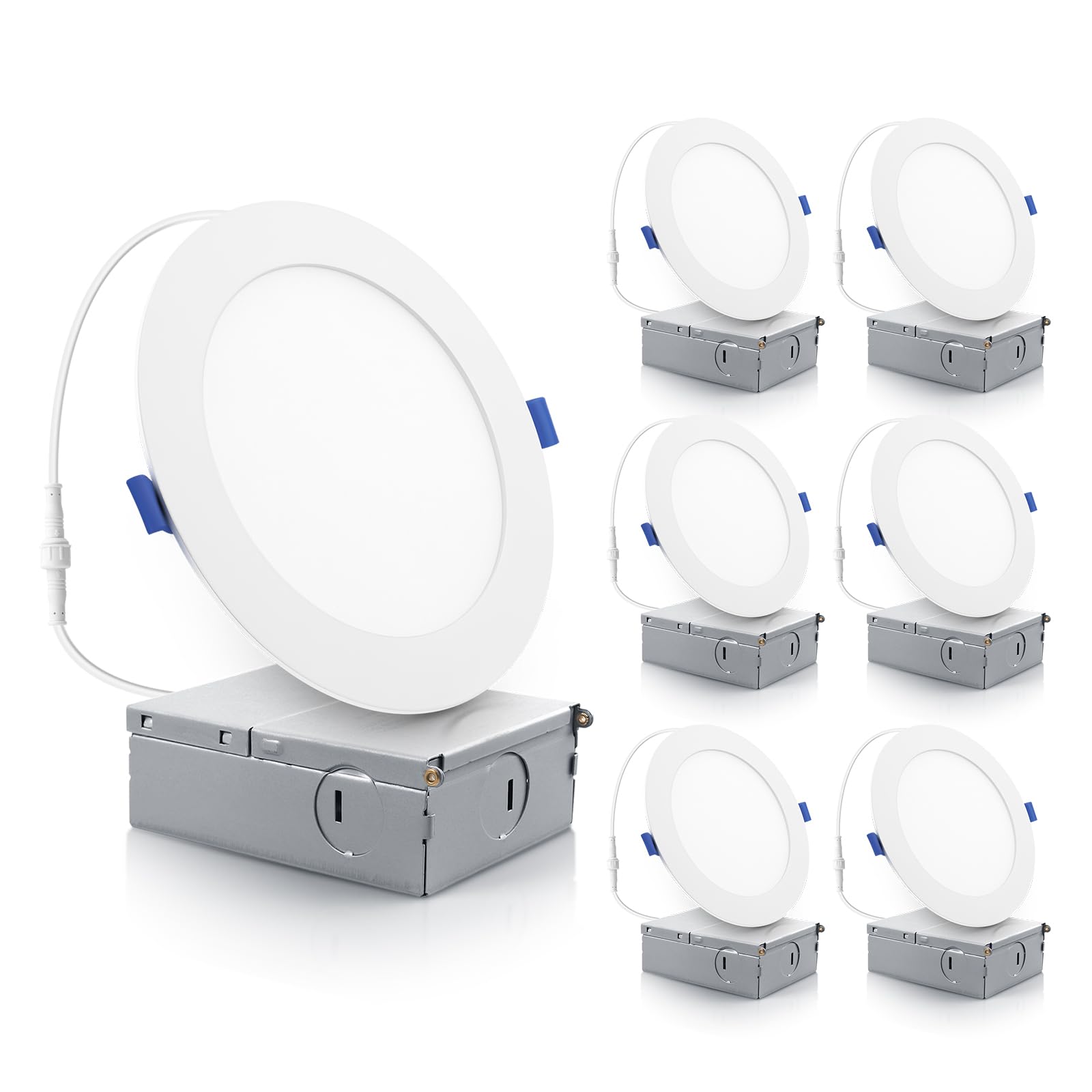 ECOELER 6 Inch Ultra Thin LED Recessed Ceiling Lights, Smooth Trim Canless Downlight,12W 1100Lm 5000K Daylight, Dimmable, Wafer 