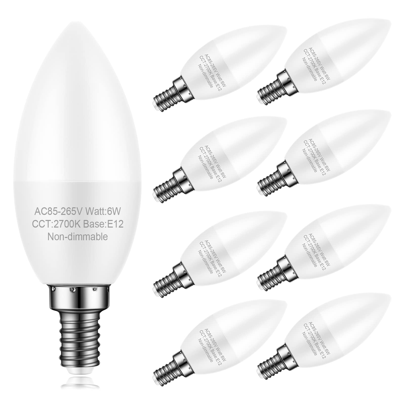 Marxlait 8 Pack E12 Ceiling Fan Light Bulbs, 60W Equivalent, Natural Daylight 4000K, Small Base Led Candelabra Bulb For Chandeli