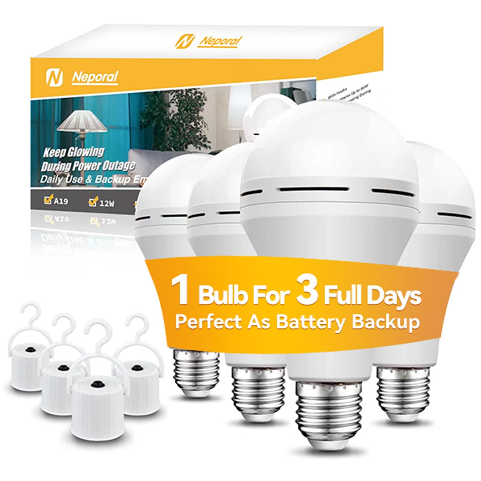 Neporal Lite Pro Rechargeable Light Bulbs, 2600Mah Large Battery Backup Light Bulbs, Perfect As Emergency Lights For Home Power 