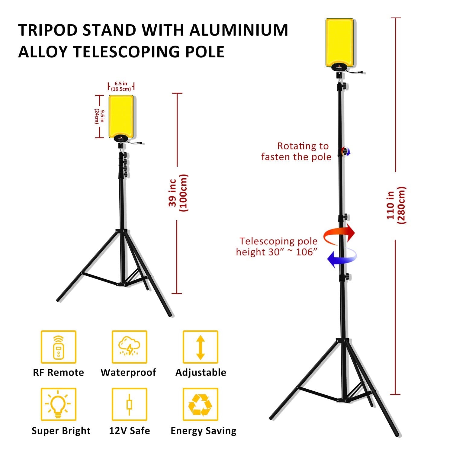 Conpex Telescopic Led Camping Lights 18000 Lumens Camp Light For Camping Tripod, Night Fishing Lights For Bank Remote Control Camping Light Outdoor Telescoping Light With Stand Telescopic Pole Light