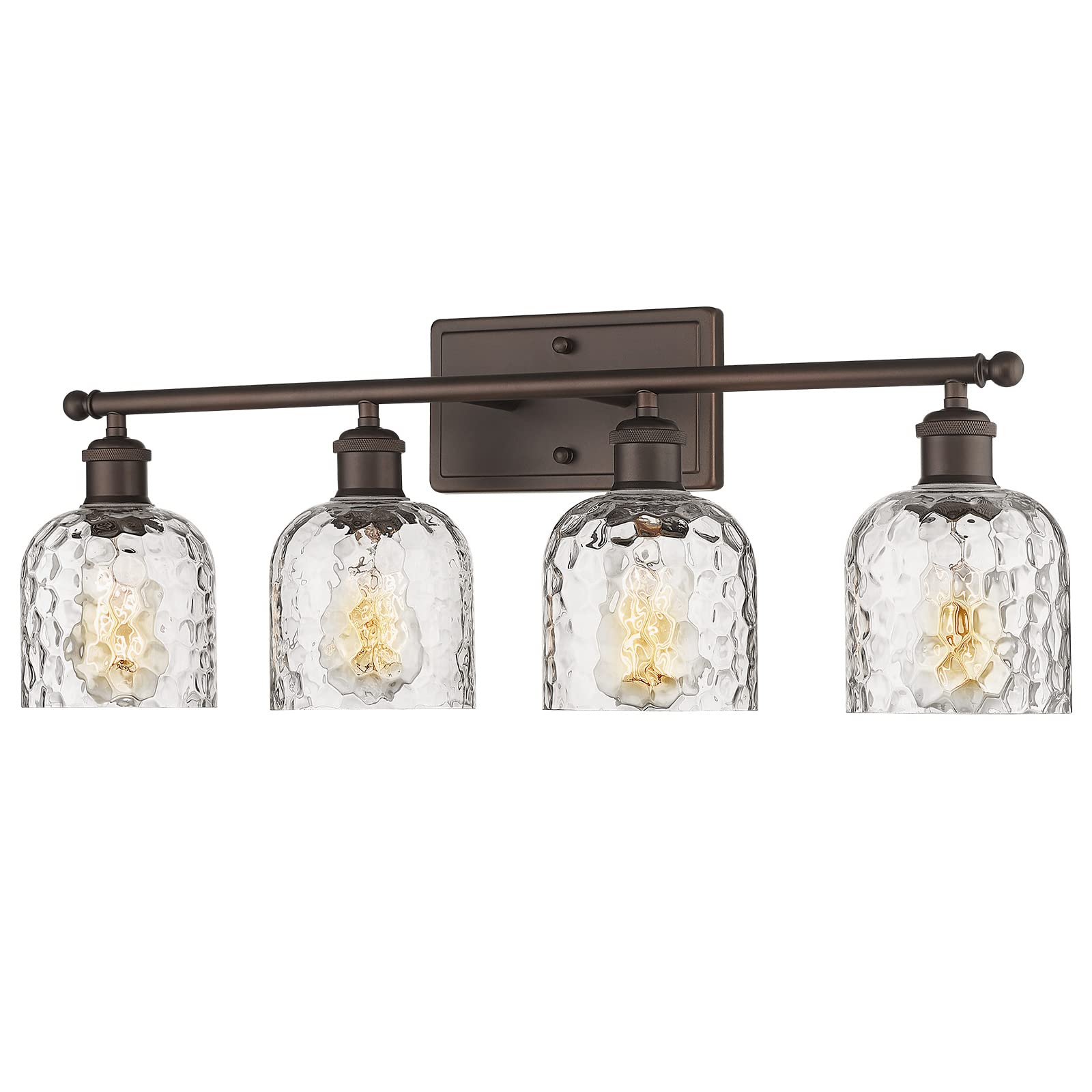 zeyu 4-Light Bathroom Vanity Fixture, Oil-Rubbed Bronze, Metal with Clear Hammered Glass, Model ZJF63B-4W ORB