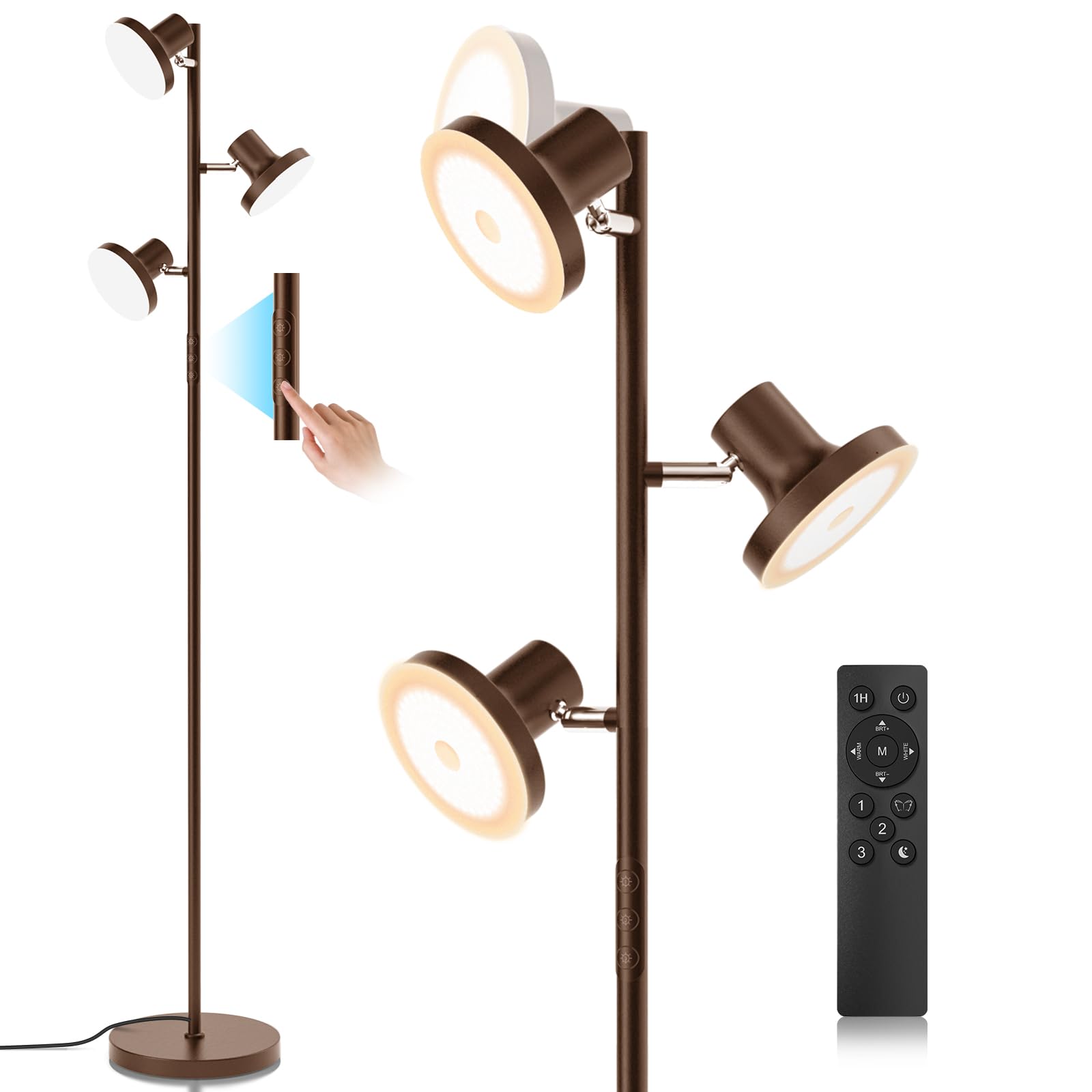 SIBRILLE 36W LED Floor Lamp, Modern Dimmable with Remote & Touch Control, Iron, Brown, Model FLH-036-F1