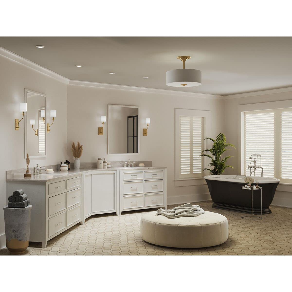 Inspire Collection 2-Light Summer Linen Shades New Traditional Semi-Flush Light Satin Brass