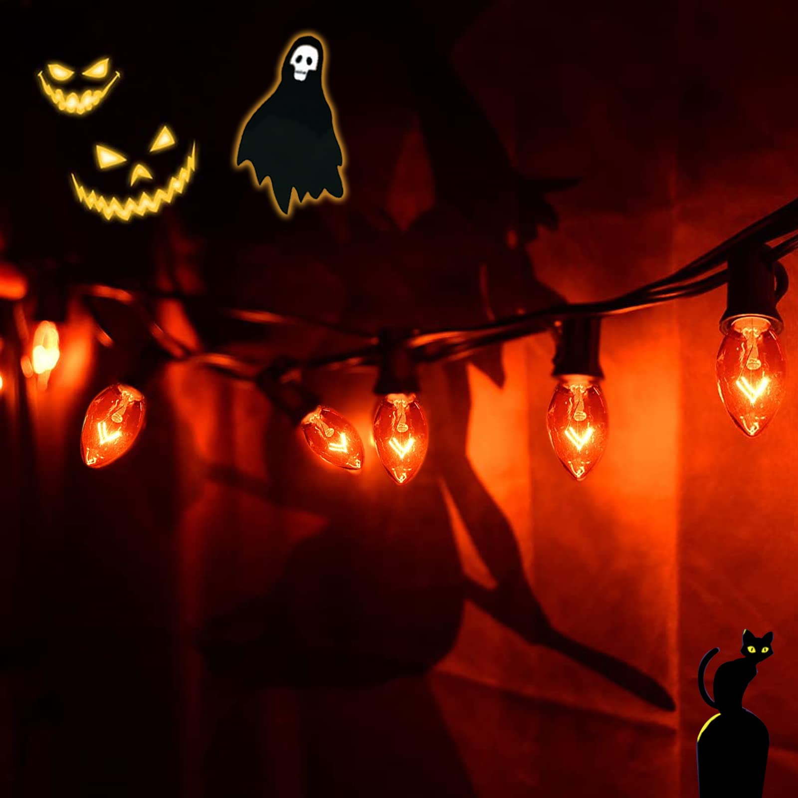 CHYParty C7 Replacement Bulbs - 25 Pack 5W Orange Glass Light Bulbs for Outdoor Decor, E12 Candelabra Base, Halloween & Christmas Use