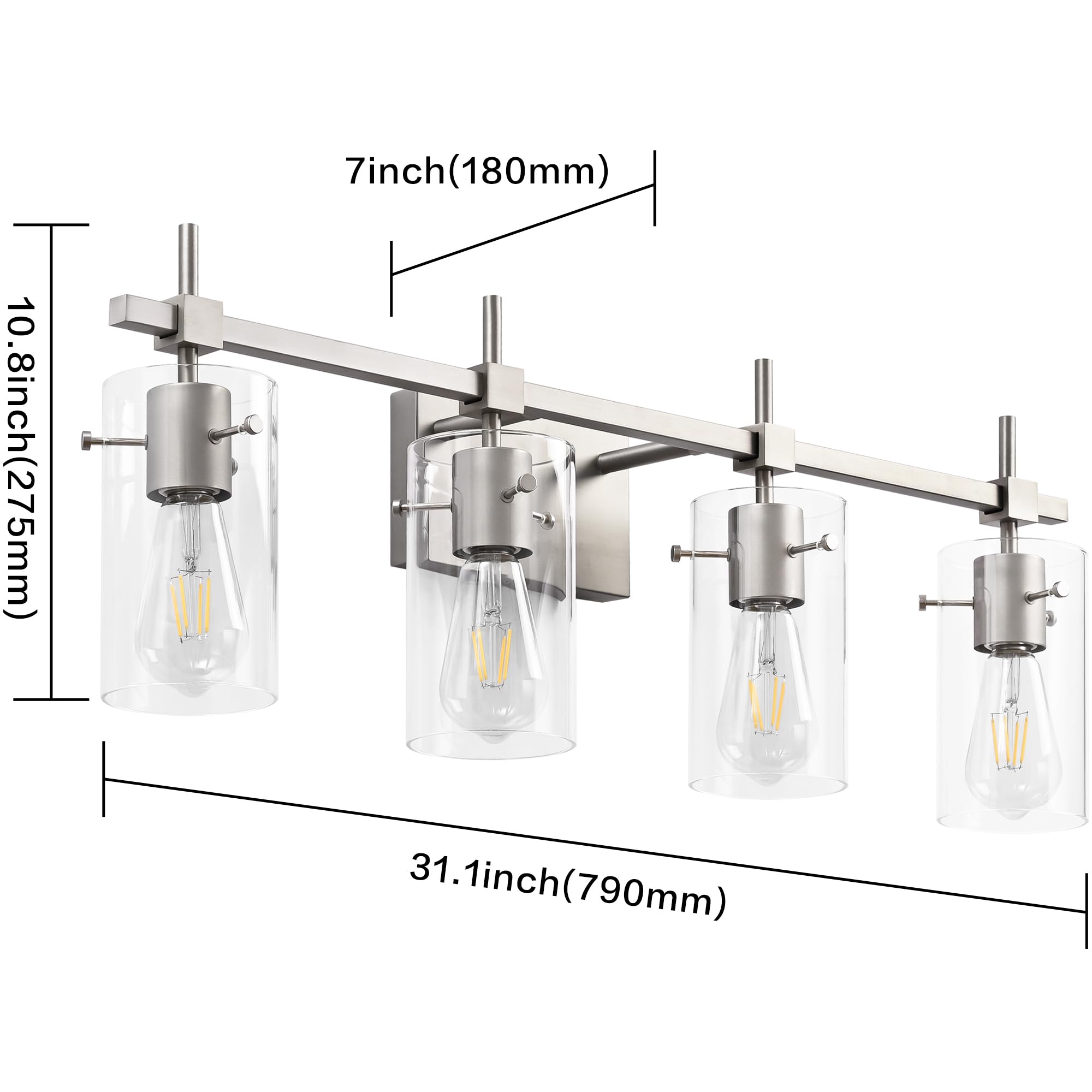 Solfart 4 Light Bathroom Vanity Lights Bathroom Lights Over Mirror Vintage Bath Lighting Brushed Nickel Wall Sconce With Glass S