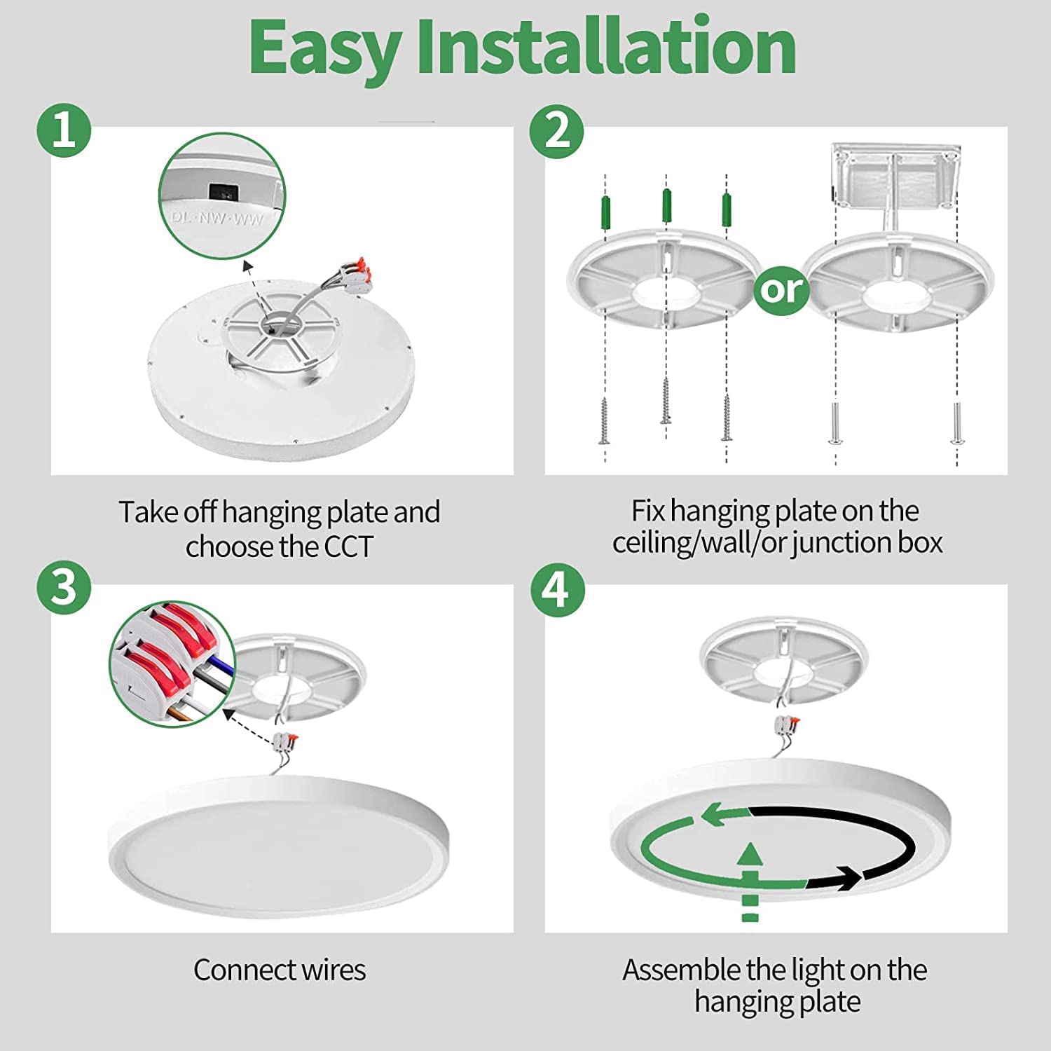 FY WISDOM FLY LIGHTING 6PK 9 Inch LED Flush Mount Ceiling Light, 18W, 1860LM, CCT Selectable, White, Model 230-WH