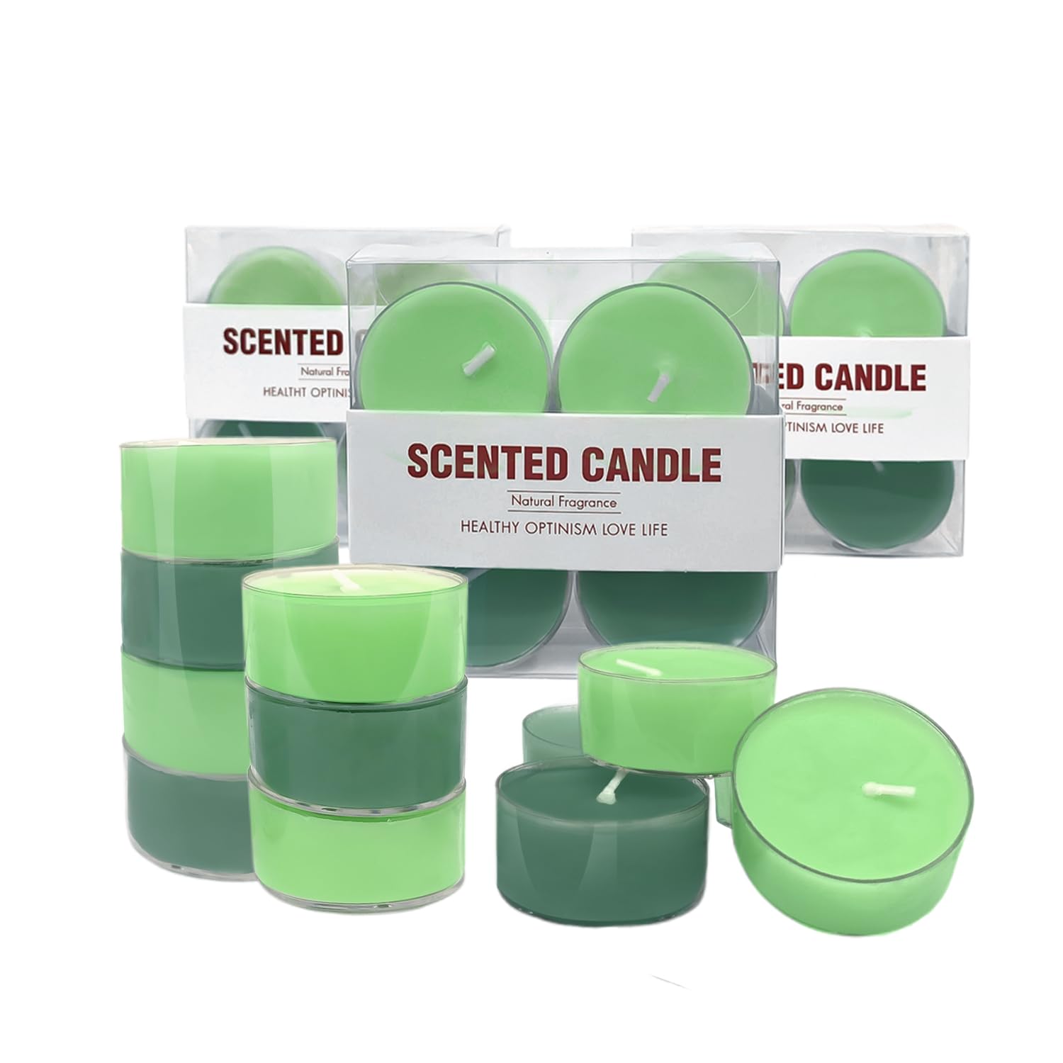 12 Pack Scented Tealight Candles, White Bee Wax & Soy Wax Blended Candle in Green, 2 Scents Fig & Pear and Wood Sage & Sea Salt,