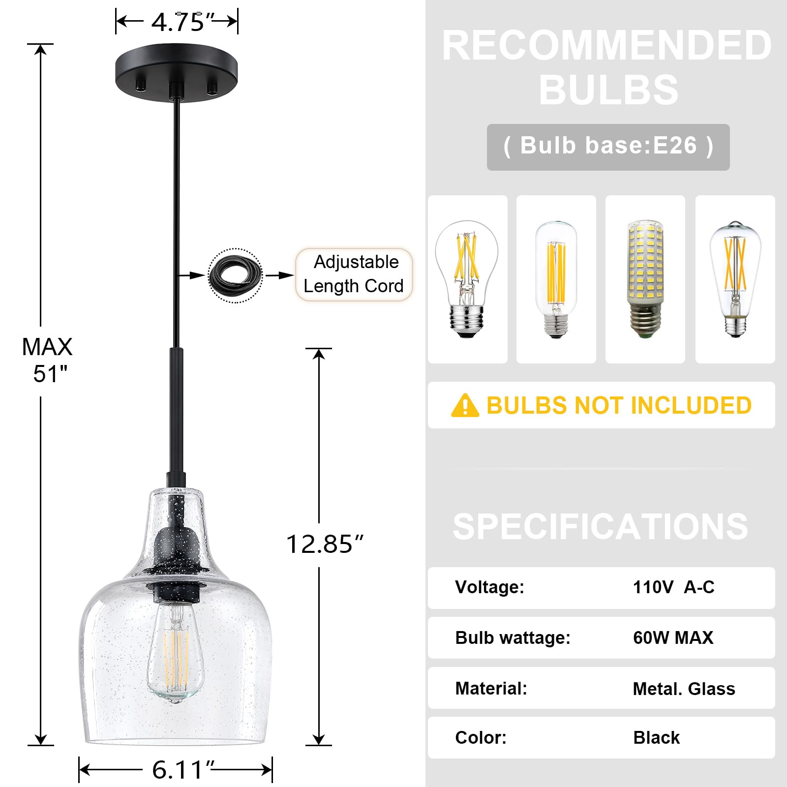 Dolaimy House 3 Pack Indoor Pendant Light, Oil Rubbed Bronze, Clear Seeded Glass, Model X216CD102
