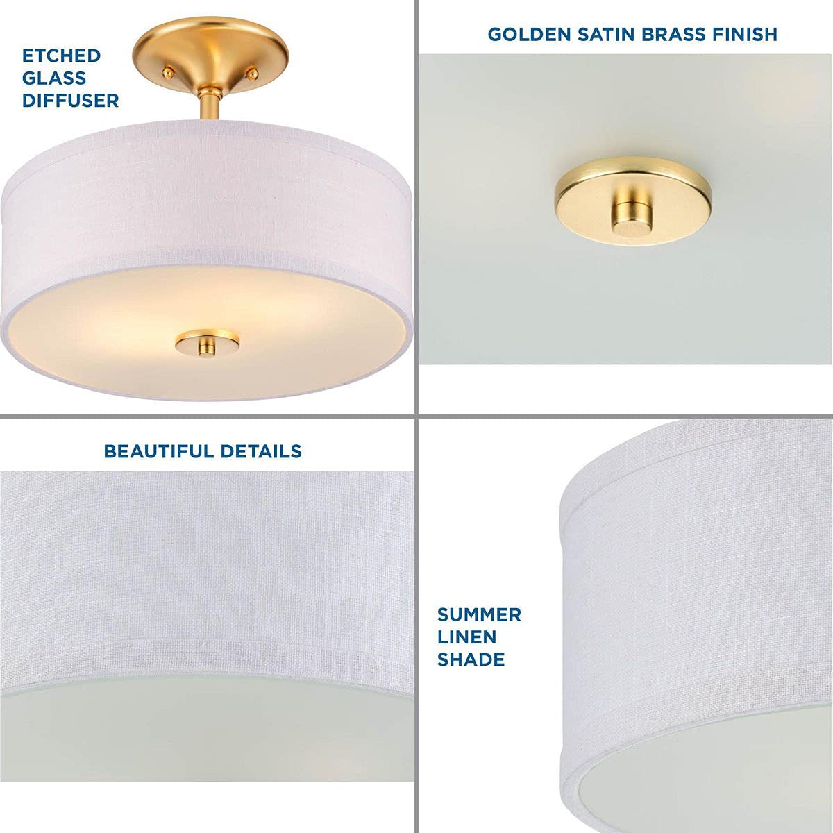 Inspire Collection 2-Light Summer Linen Shades New Traditional Semi-Flush Light Satin Brass
