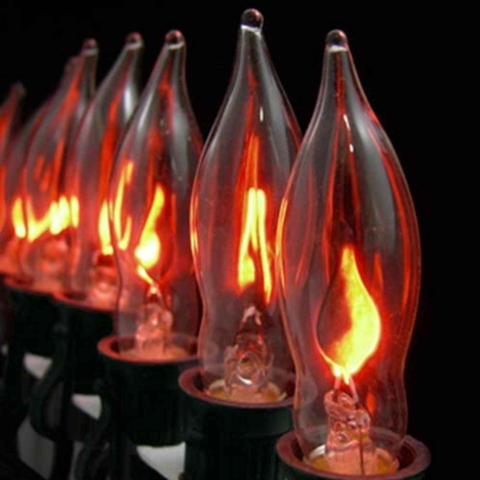 Sunsgne Christmas Flicker Flame String Lights, 10Ft Halloween String Lights With 10 C18 Flicker Flame Lights For Outdoor Indoor Home Halloween Christmas Decorations, E12 Candelabra Base- Black Wire