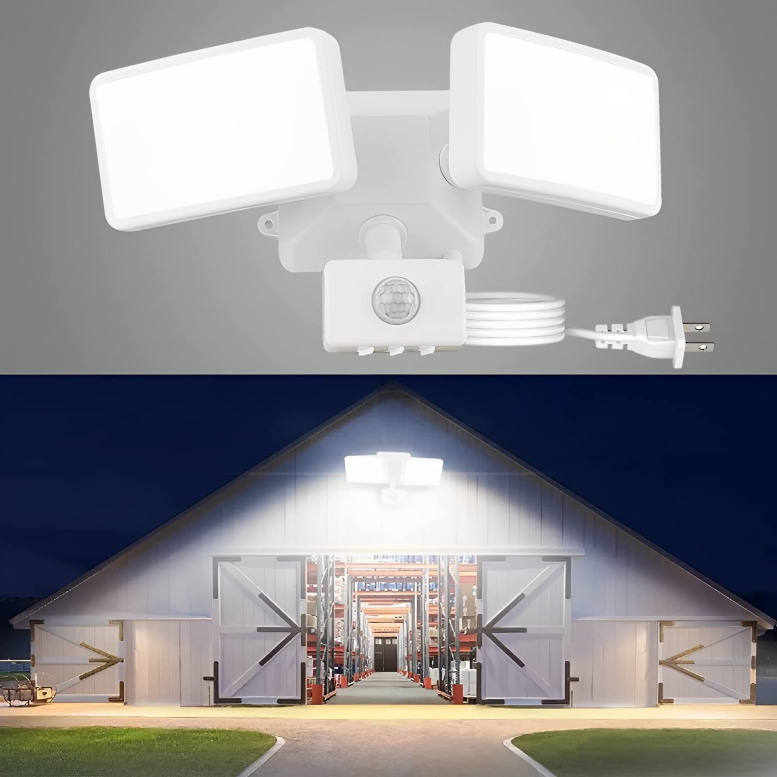 DLLT Plug in Motion Sensor Light Outdoor, 20W Motion Led Security Lights, IP65 Waterproof Flood Lights Fixture for Garage, Backy