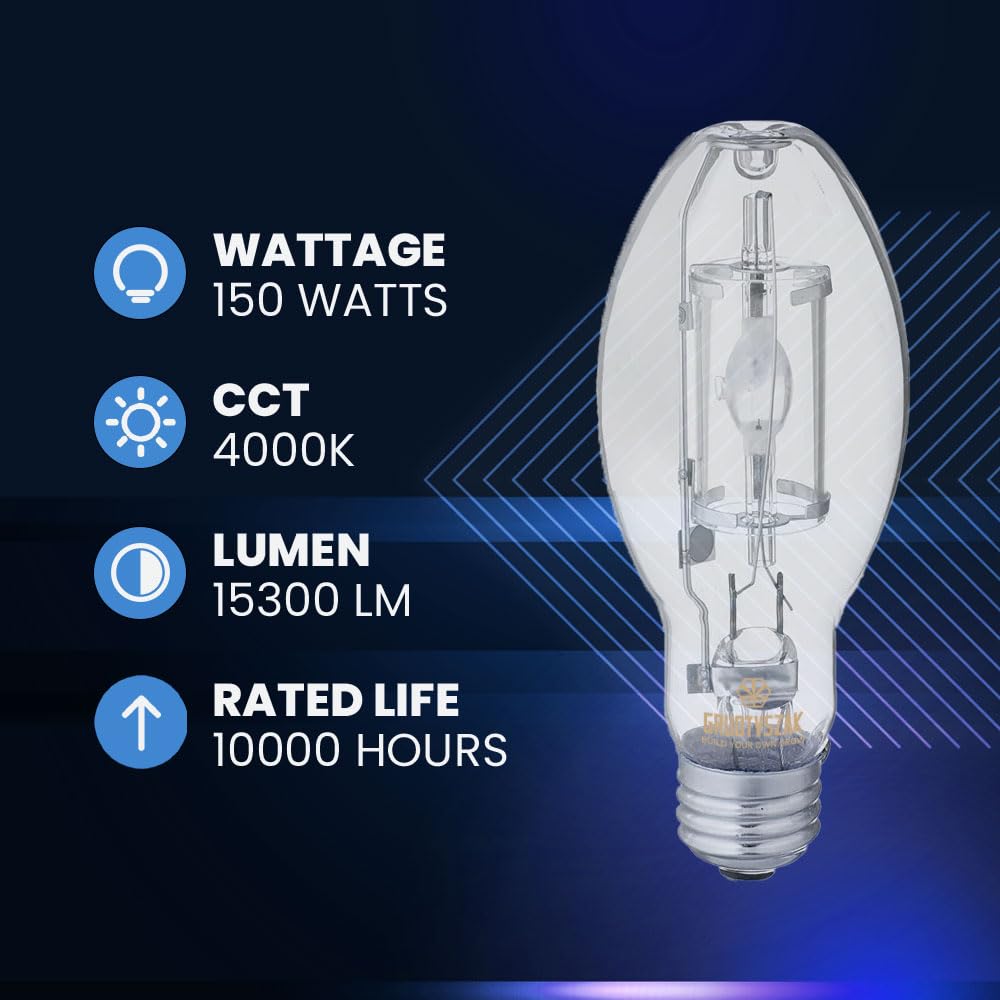 GRUOTVSZAK Metal Halide Bulb 150W EDX17 Dusk to Dawn 4000K 15300 Lumen Clear Glass 2 Pack