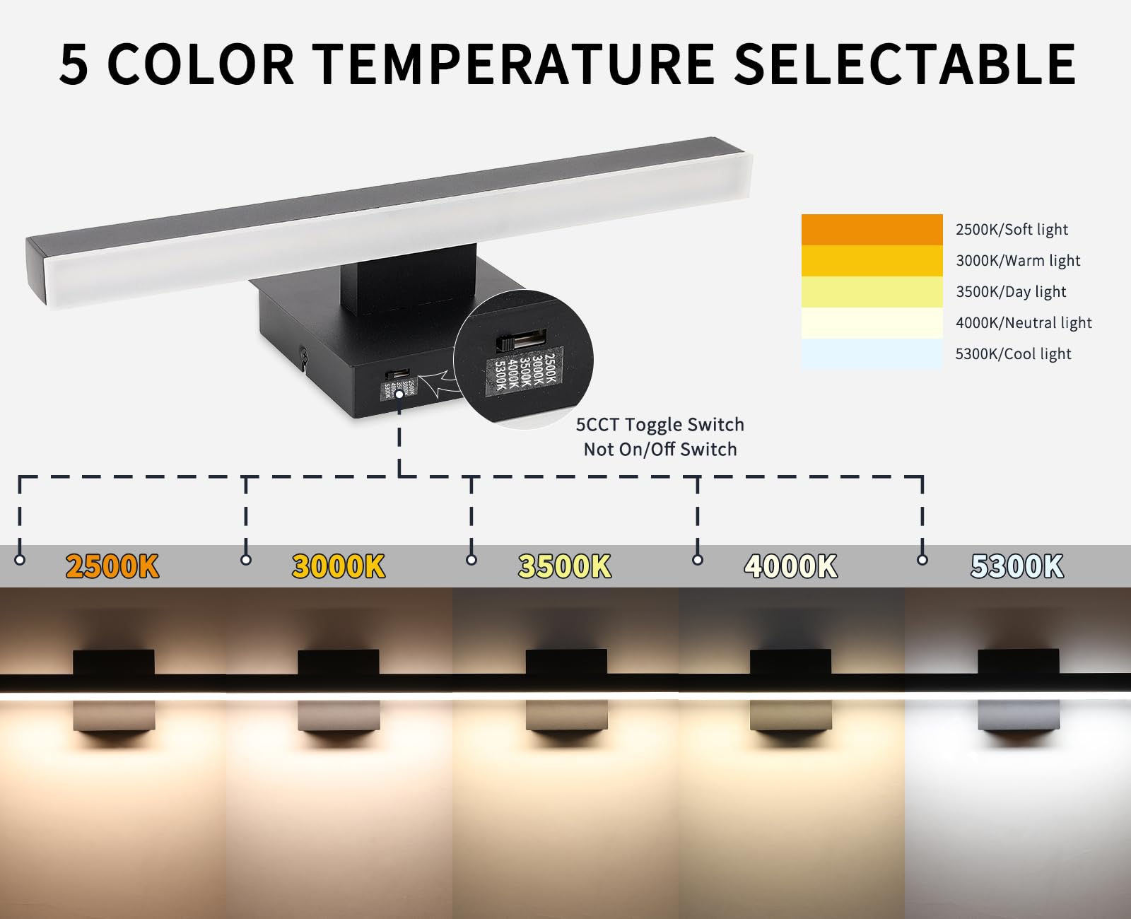 Joossnwell Black Bathroom Vanity Light Fixture - 15.75" Dimmable LED, Aluminum, Model 7560, Modern Over Mirror Lighting