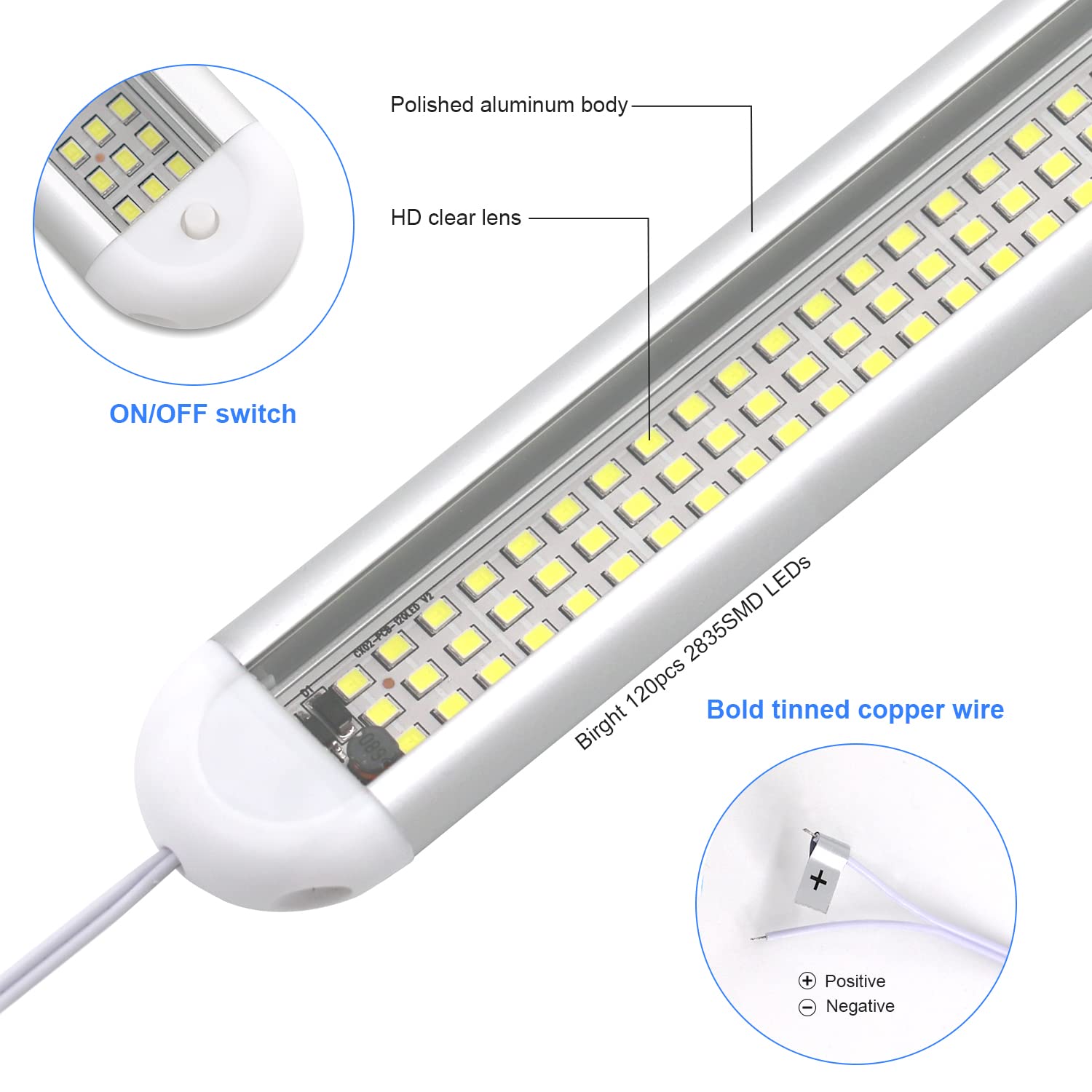 Rvzone 12V Led Interior Light Bar | 120Leds 1800Lm 8W Dc 12 Volt Led Strip Lights With On/Off Switch Rv Led Lights Interior For