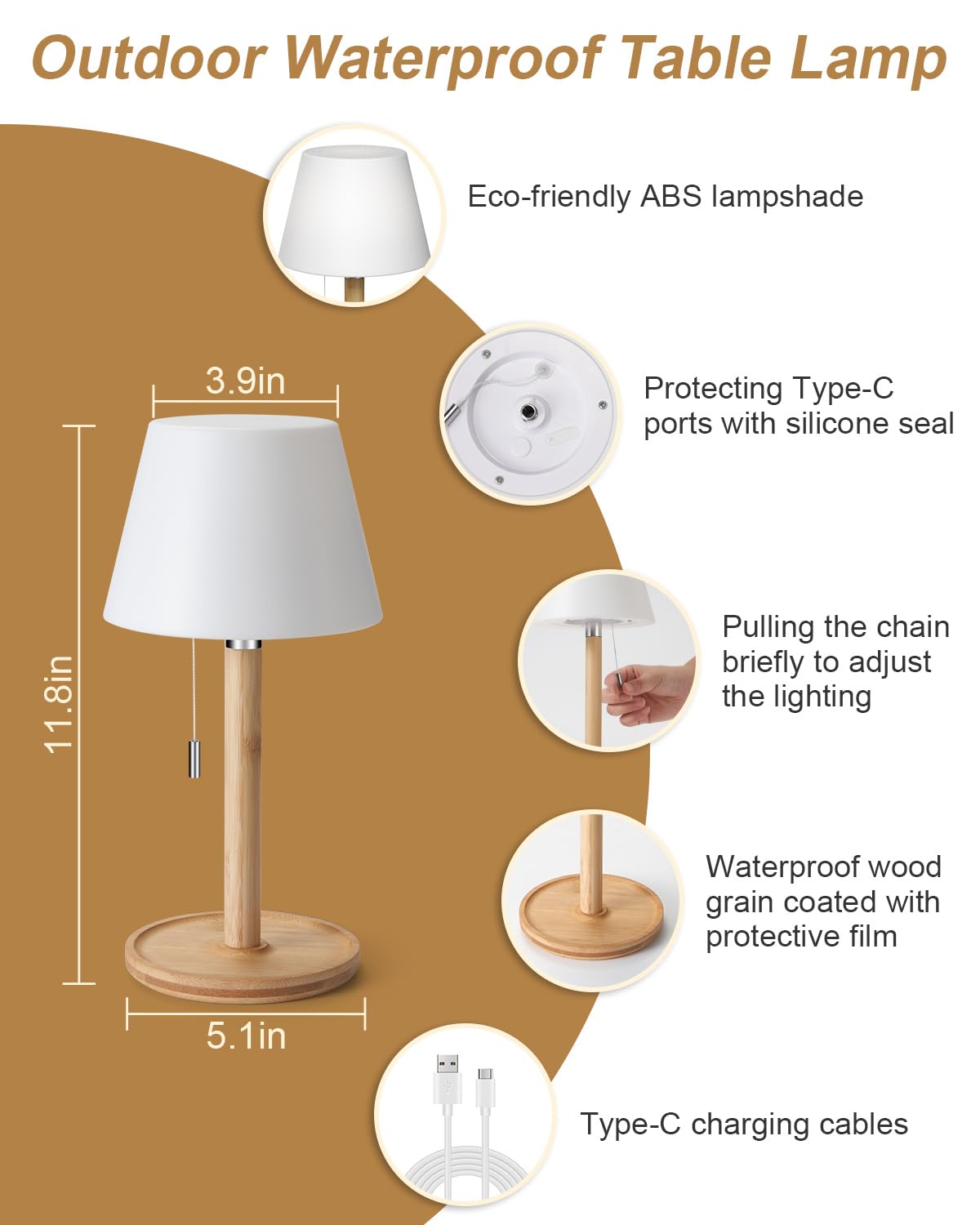 INTELIVE Small Outdoor Waterproof Table Lamp - Cordless Rechargeable, 3 Lighting Modes, Milky White, Ideal for Patio, Garden, Camping, Bathroom